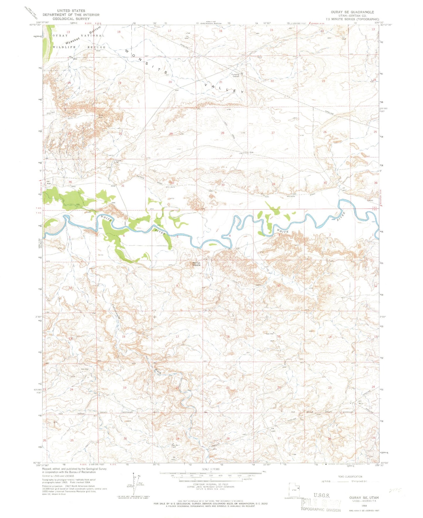 Classic USGS Ouray SE Utah 7.5'x7.5' Topo Map Image
