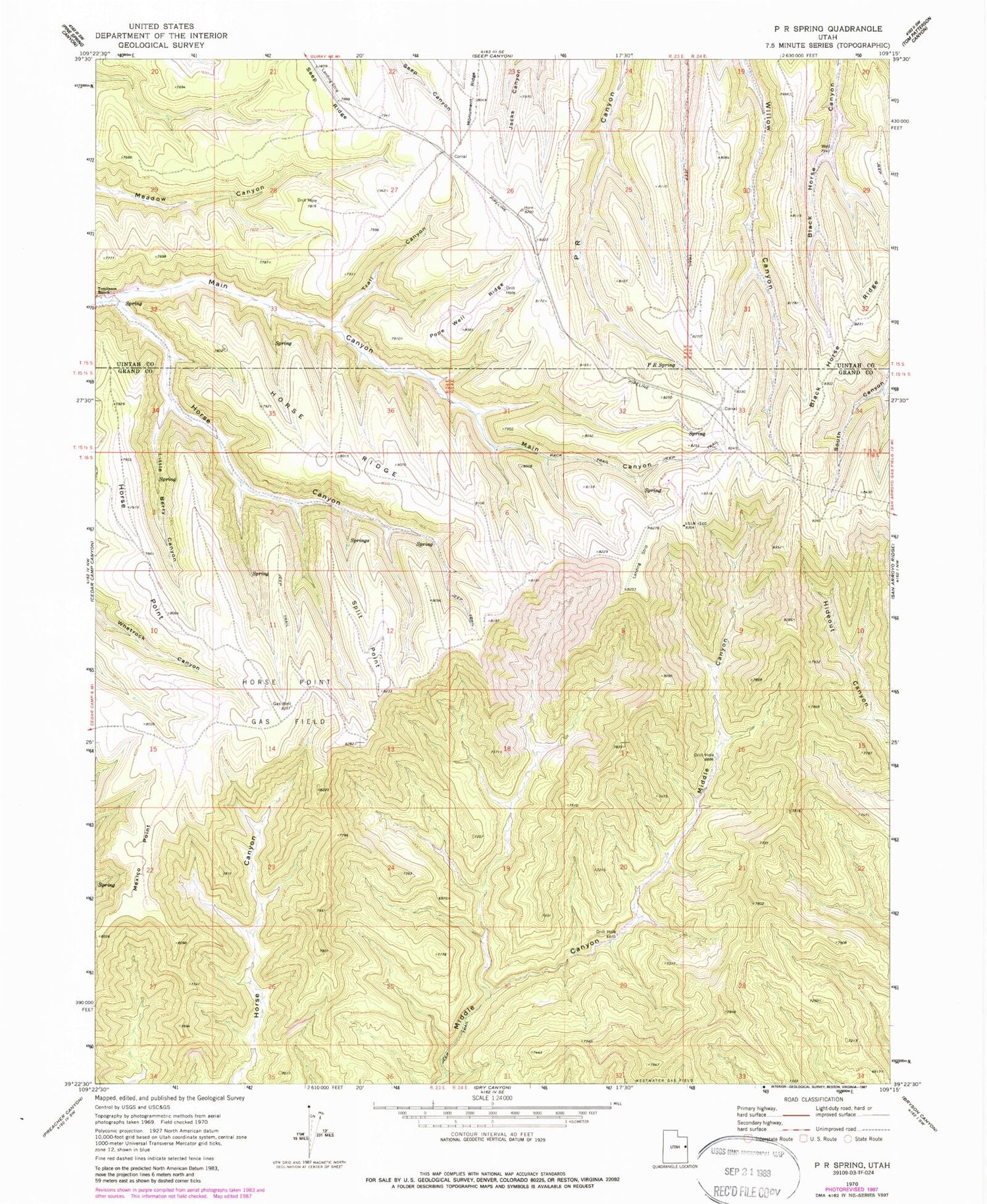 Classic USGS P R Spring Utah 7.5'x7.5' Topo Map Image