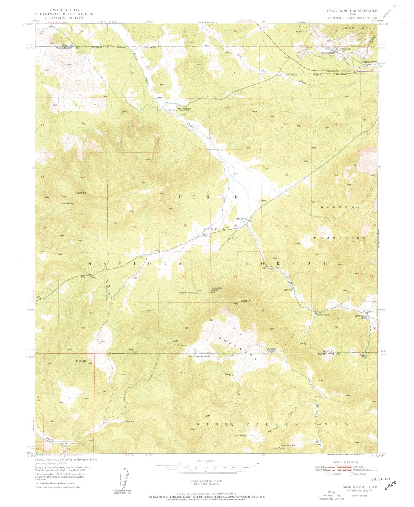 Classic USGS Page Ranch Utah 7.5'x7.5' Topo Map Image