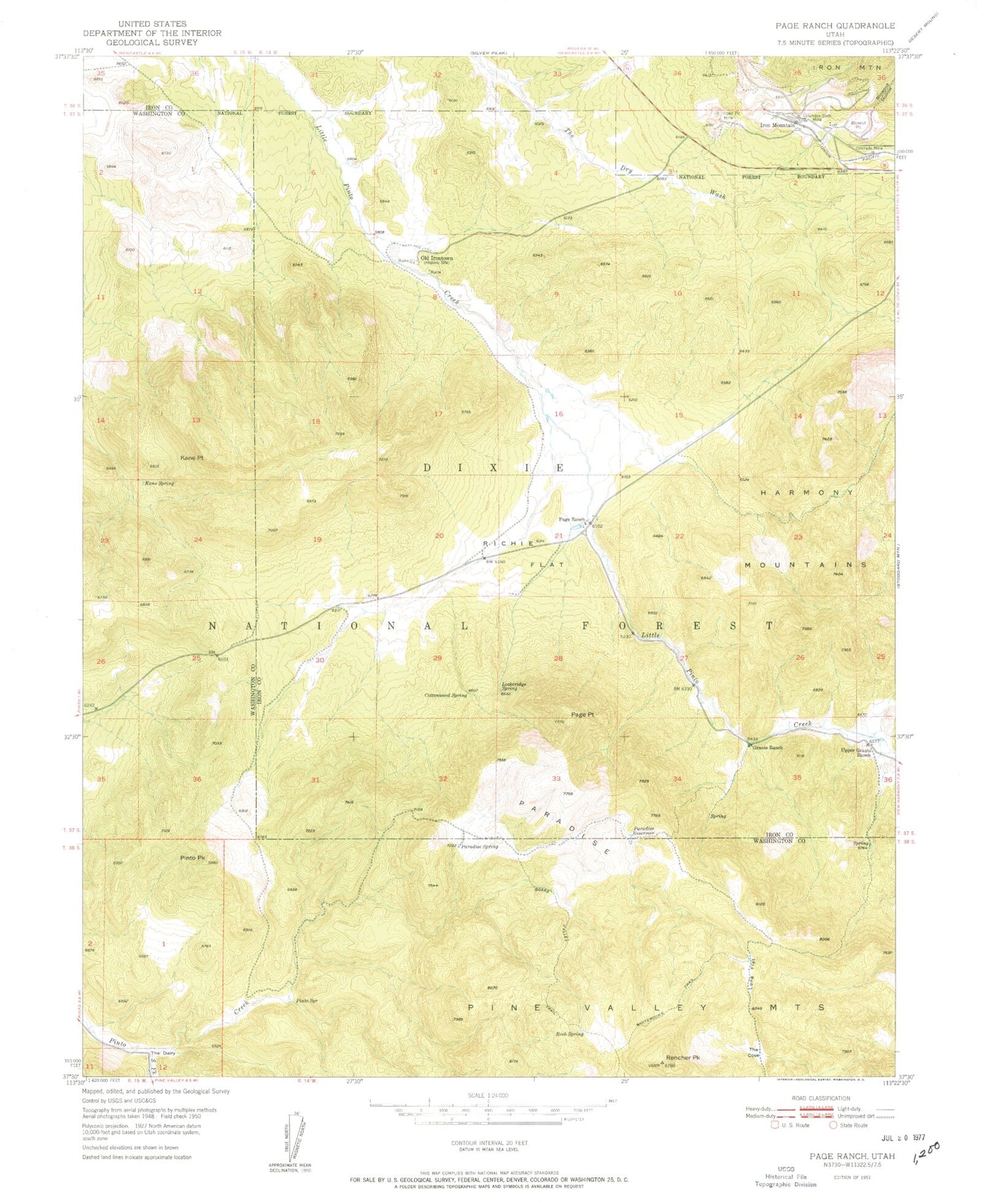 Classic USGS Page Ranch Utah 7.5'x7.5' Topo Map Image