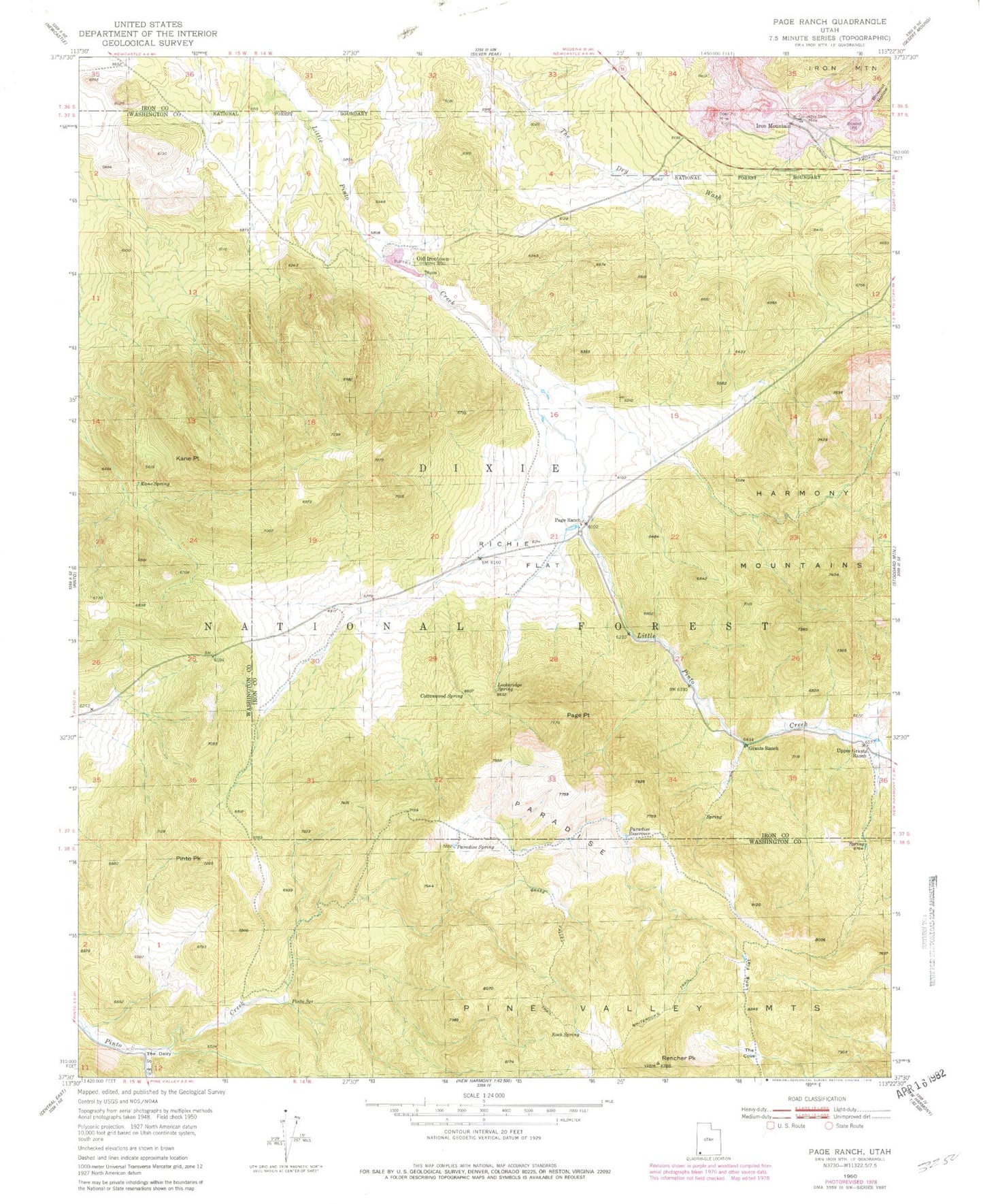 Classic USGS Page Ranch Utah 7.5'x7.5' Topo Map Image