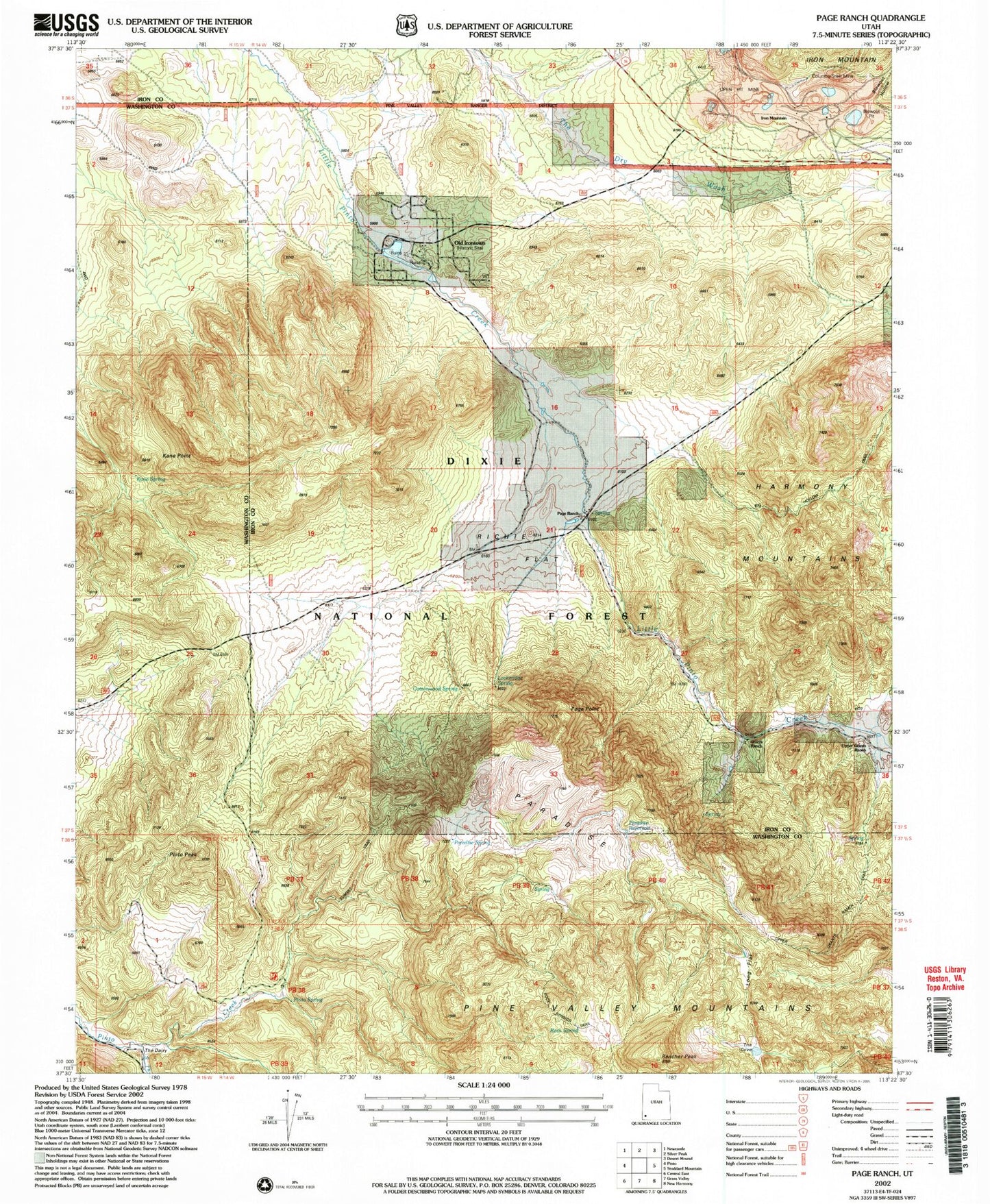 Classic USGS Page Ranch Utah 7.5'x7.5' Topo Map Image