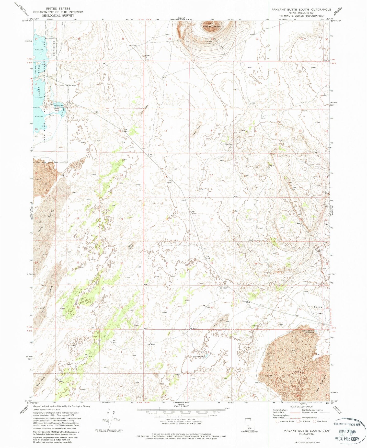 Classic USGS Pahvant Butte South Utah 7.5'x7.5' Topo Map Image