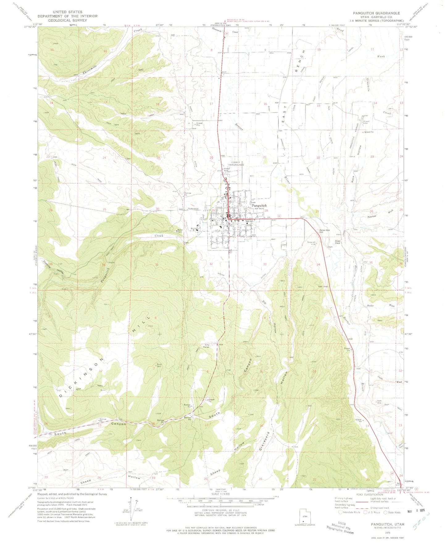 Classic USGS Panguitch Utah 7.5'x7.5' Topo Map Image