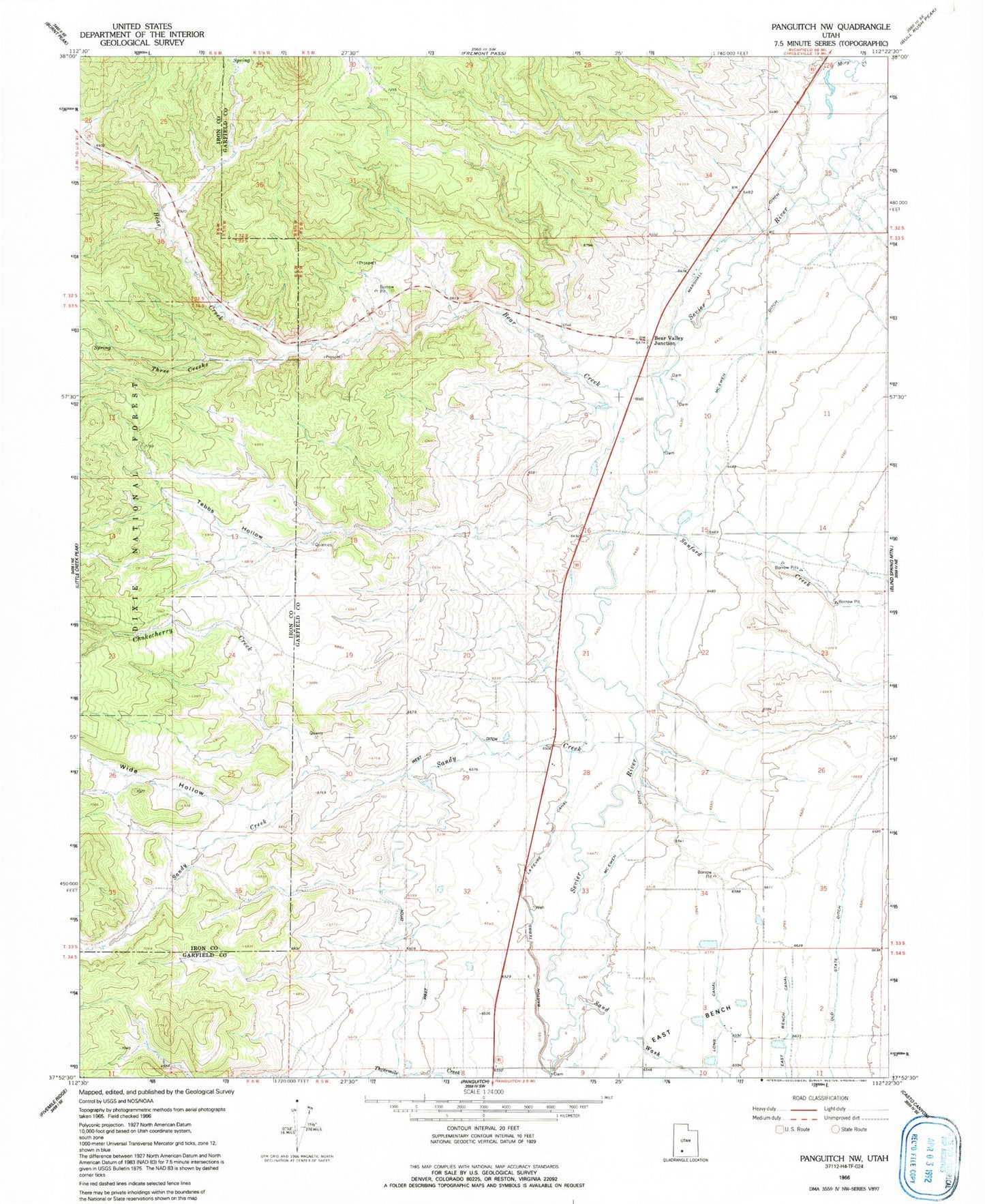 Classic USGS Panguitch NW Utah 7.5'x7.5' Topo Map Image