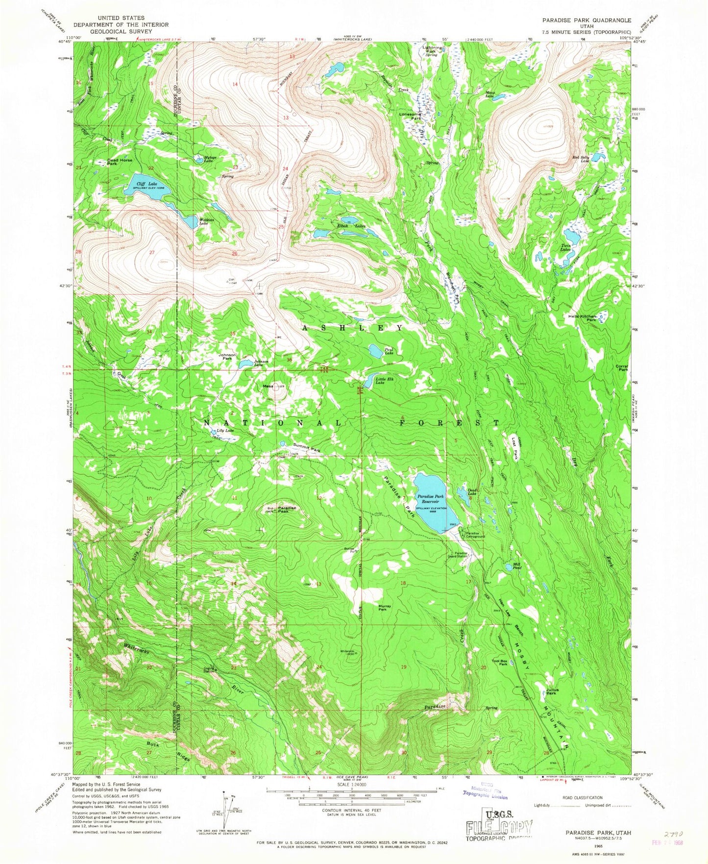 Classic USGS Paradise Park Utah 7.5'x7.5' Topo Map Image