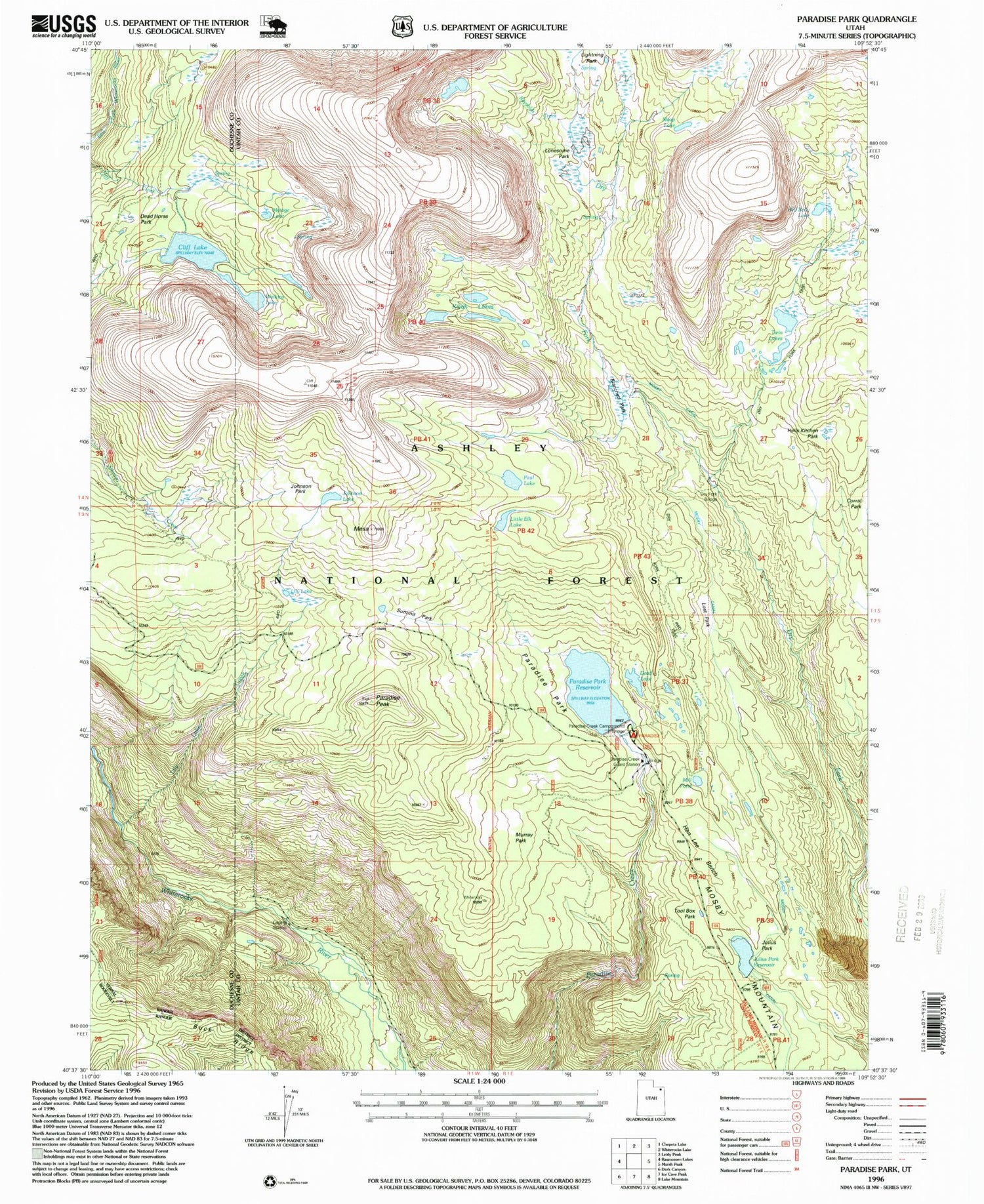 Classic USGS Paradise Park Utah 7.5'x7.5' Topo Map Image