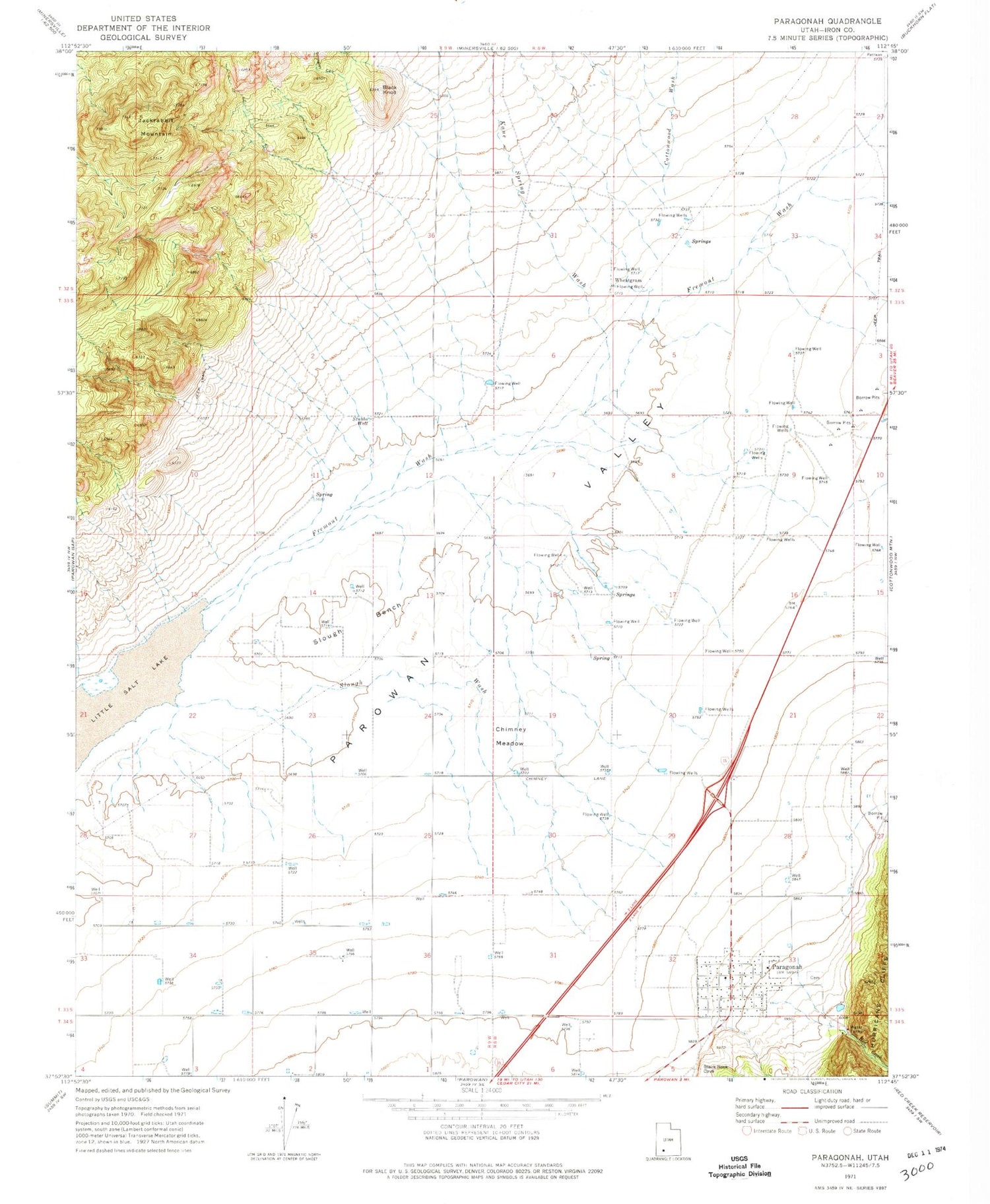 Classic USGS Paragonah Utah 7.5'x7.5' Topo Map Image