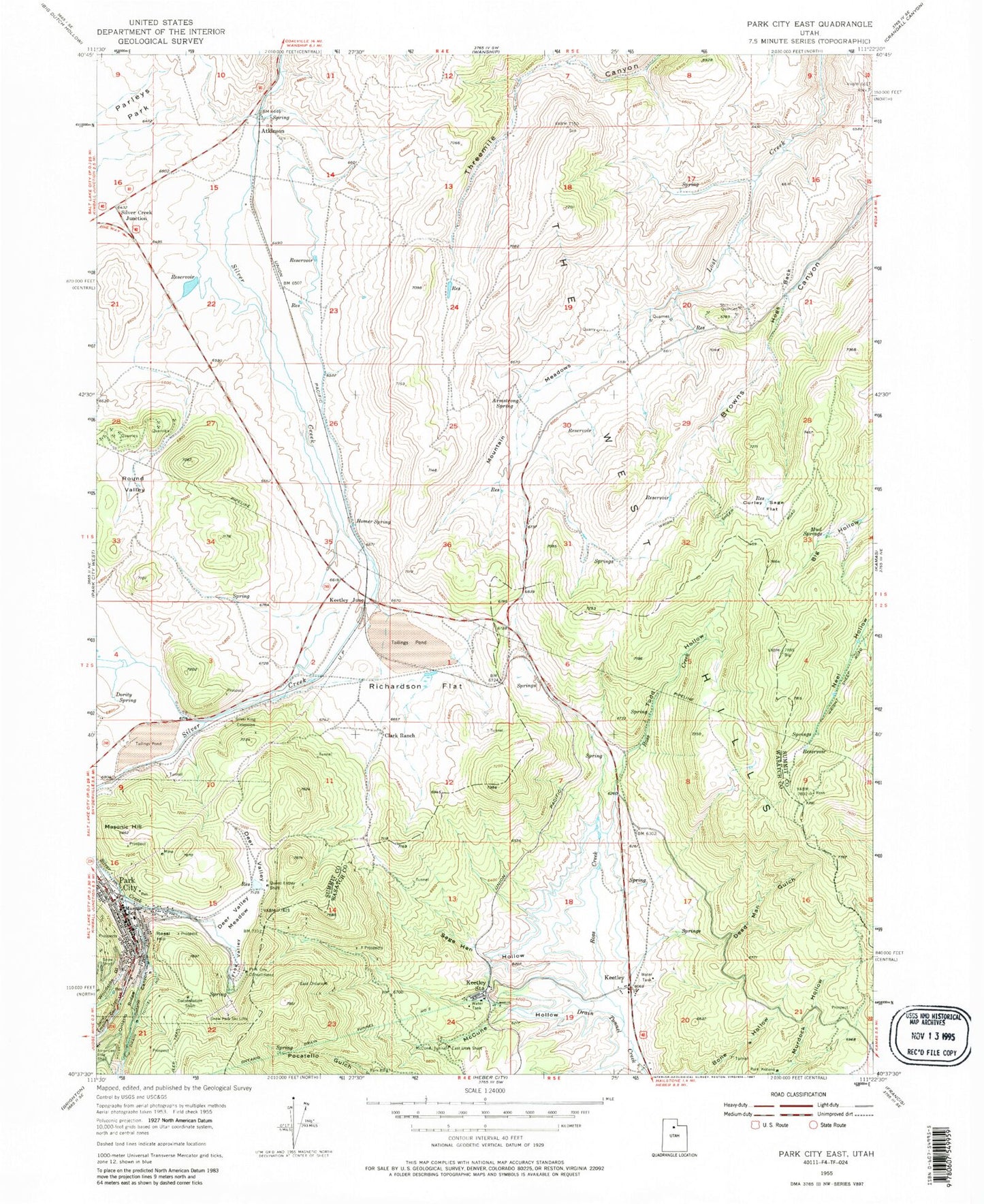 Classic USGS Park City East Utah 7.5'x7.5' Topo Map Image