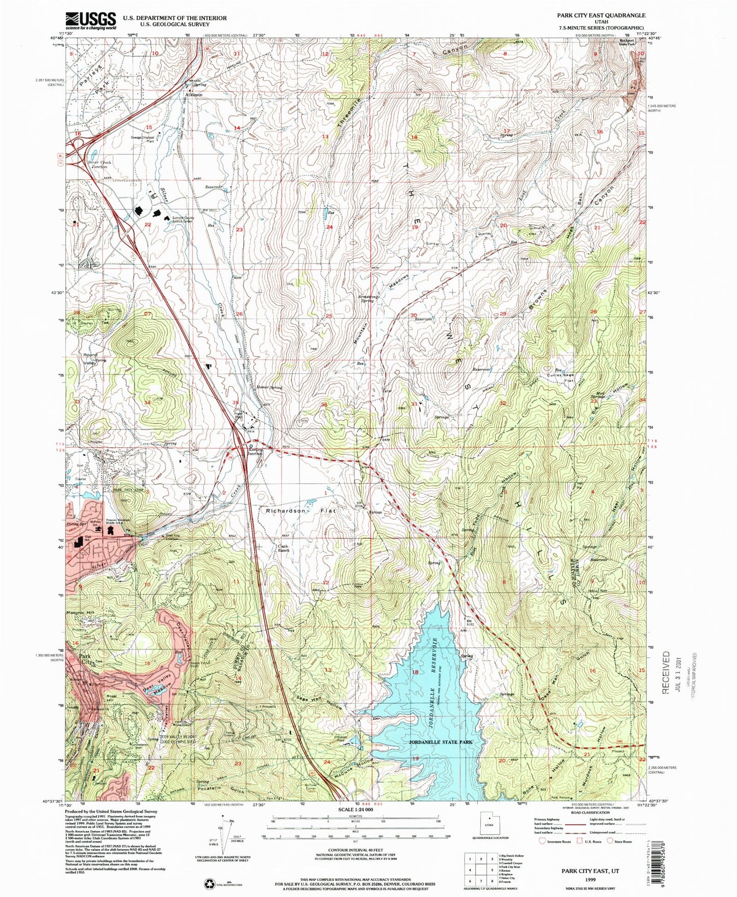 Classic USGS Park City East Utah 7.5'x7.5' Topo Map Image