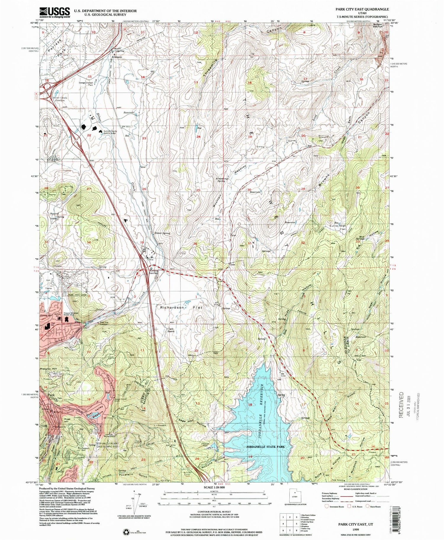 Classic USGS Park City East Utah 7.5'x7.5' Topo Map Image