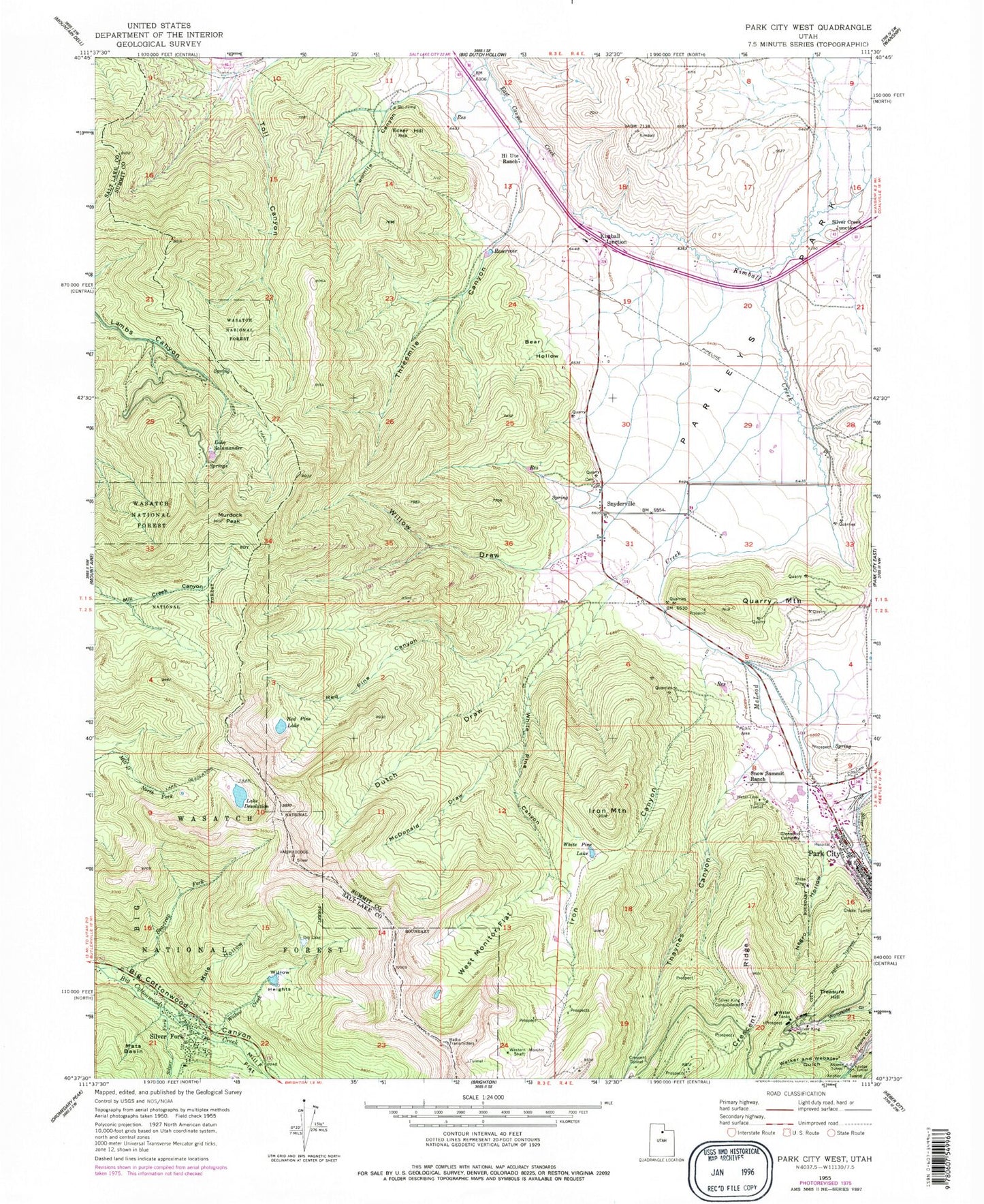Classic USGS Park City West Utah 7.5'x7.5' Topo Map Image