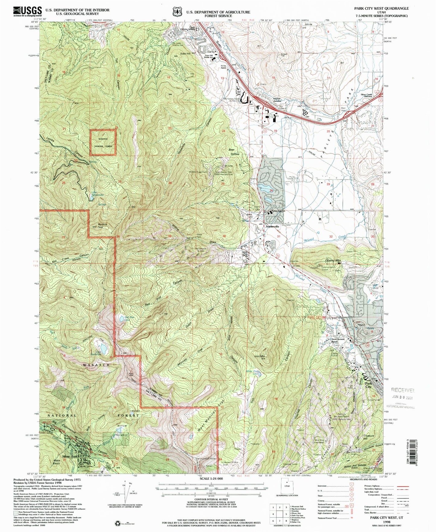 Classic USGS Park City West Utah 7.5'x7.5' Topo Map Image
