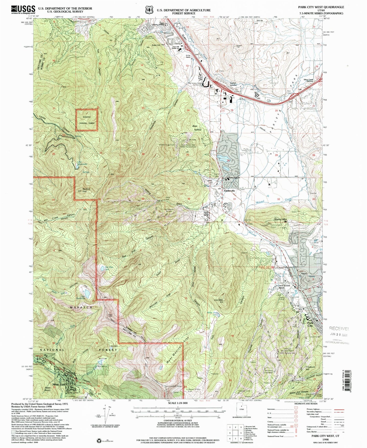Classic USGS Park City West Utah 7.5'x7.5' Topo Map Image