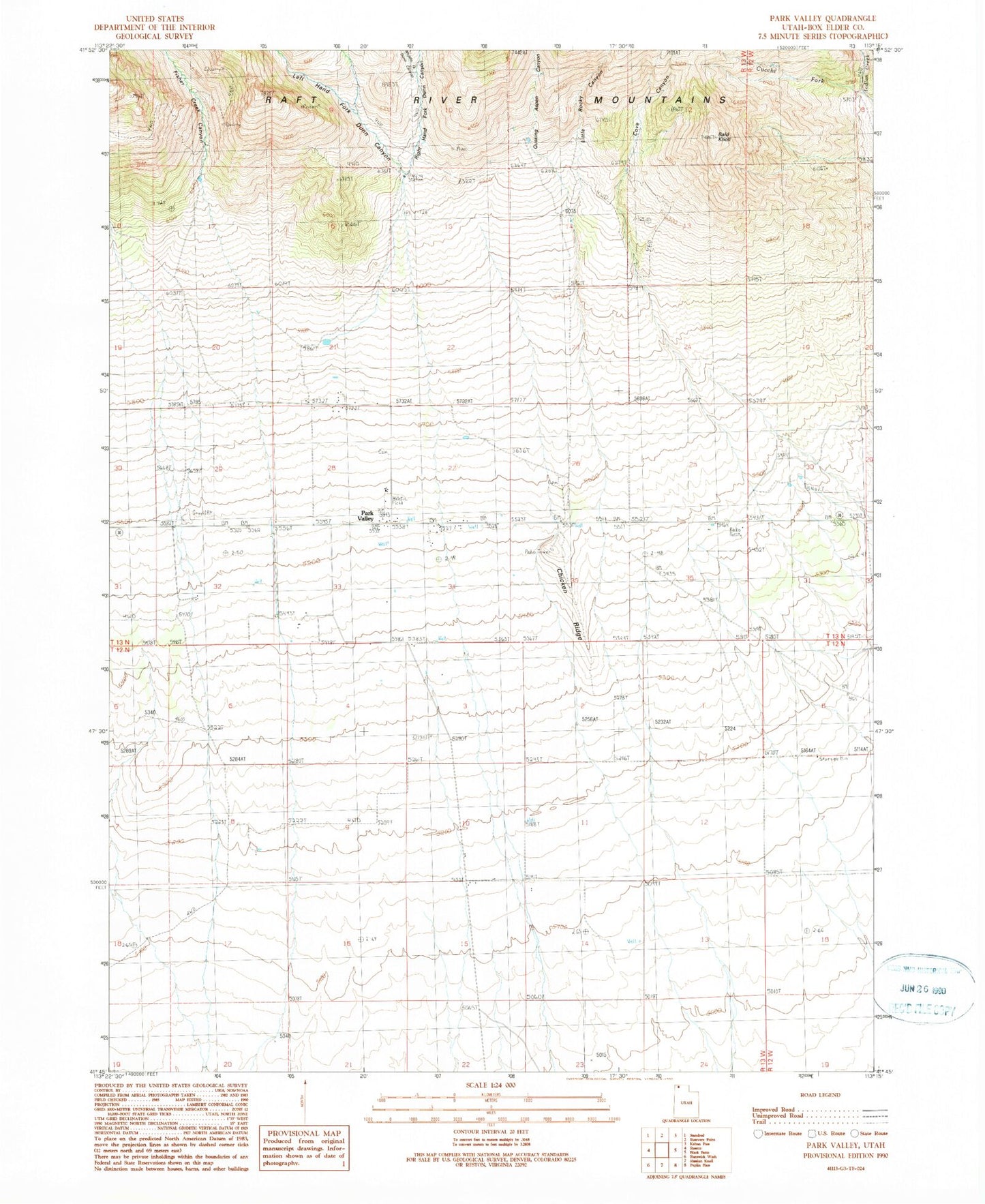 Classic USGS Park Valley Utah 7.5'x7.5' Topo Map Image