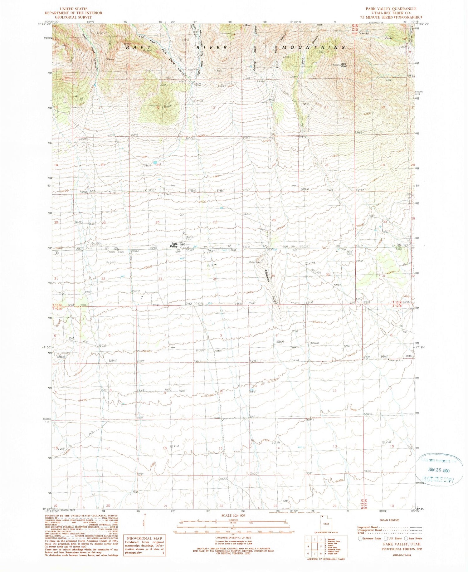 Classic USGS Park Valley Utah 7.5'x7.5' Topo Map Image