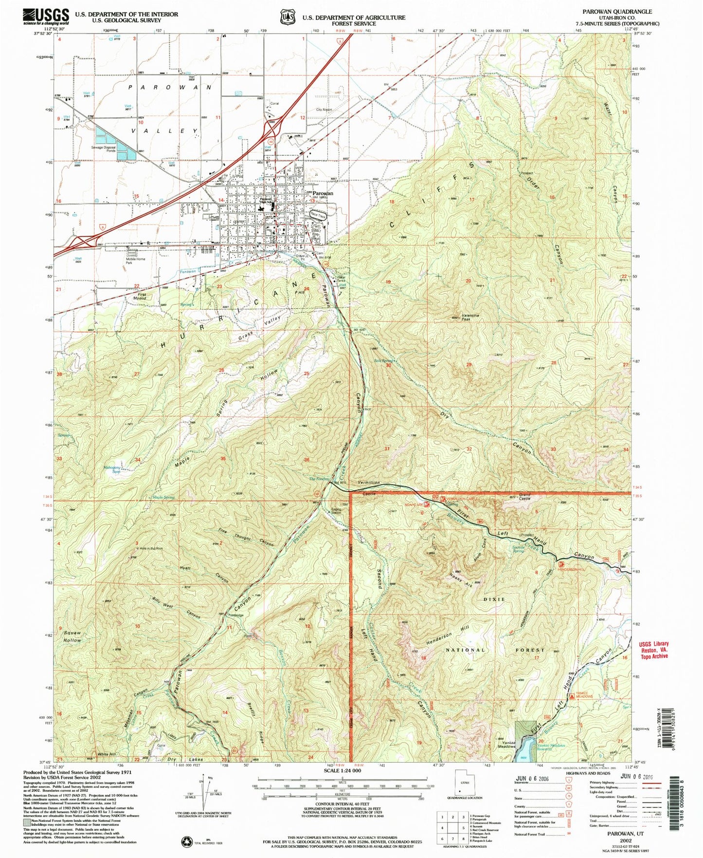 Classic USGS Parowan Utah 7.5'x7.5' Topo Map Image