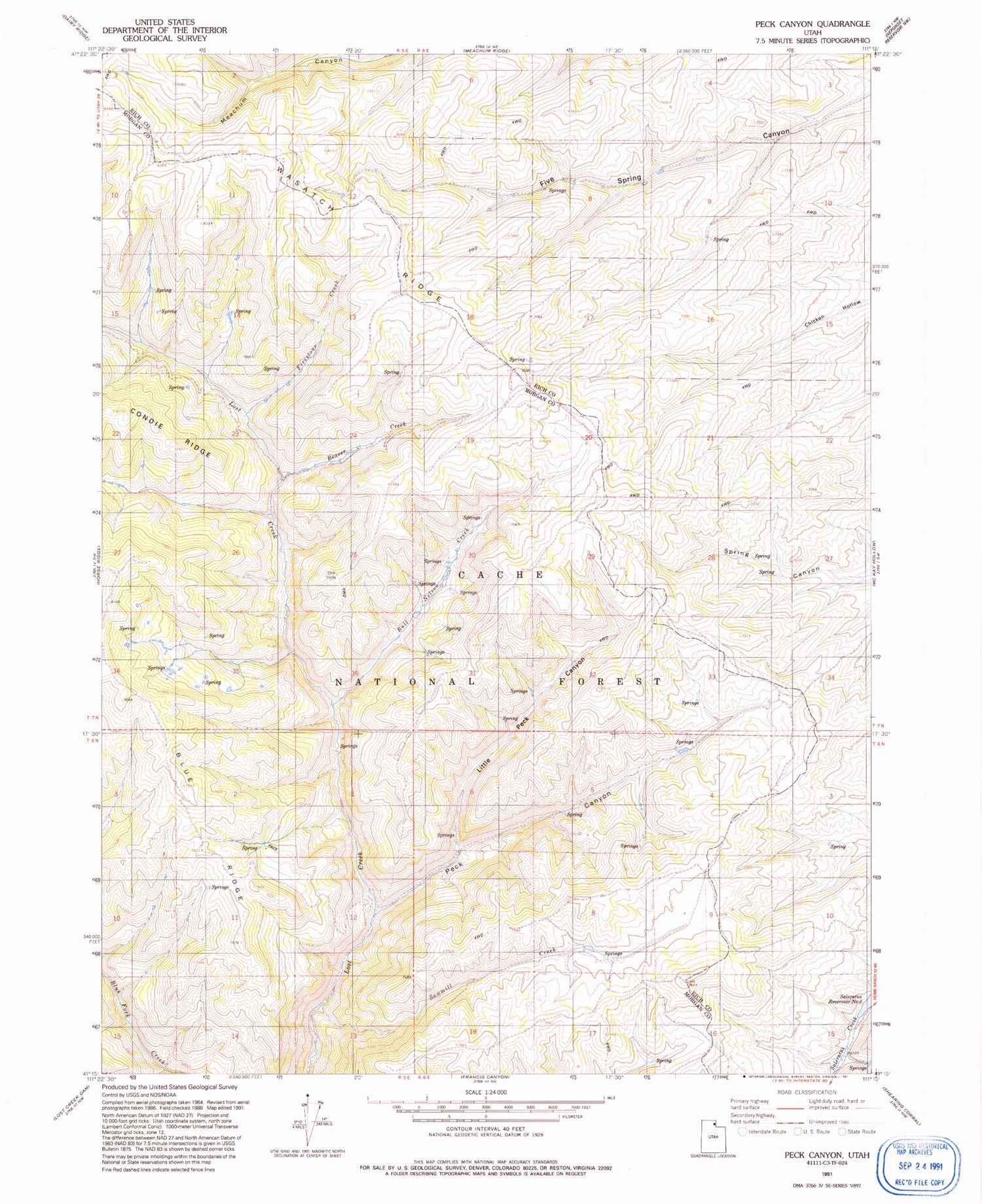 Classic USGS Peck Canyon Utah 7.5'x7.5' Topo Map Image
