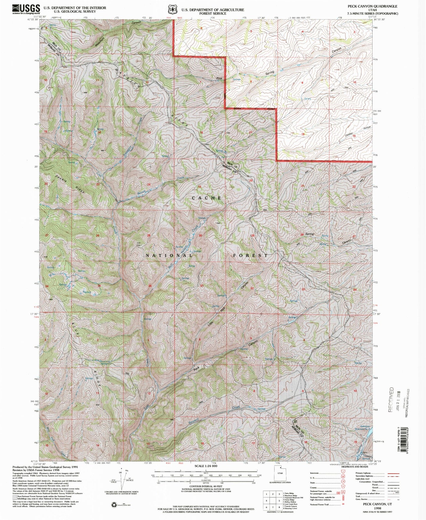 Classic USGS Peck Canyon Utah 7.5'x7.5' Topo Map Image