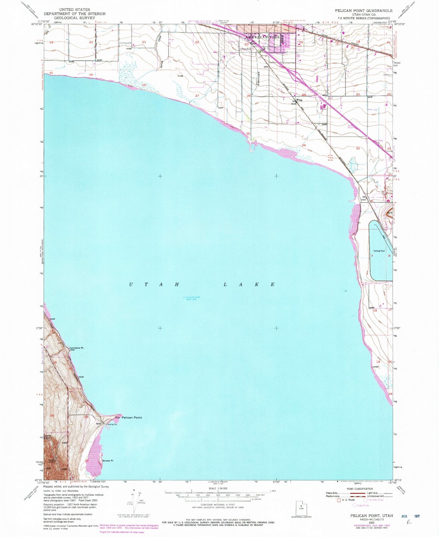 Classic USGS Pelican Point Utah 7.5'x7.5' Topo Map Image