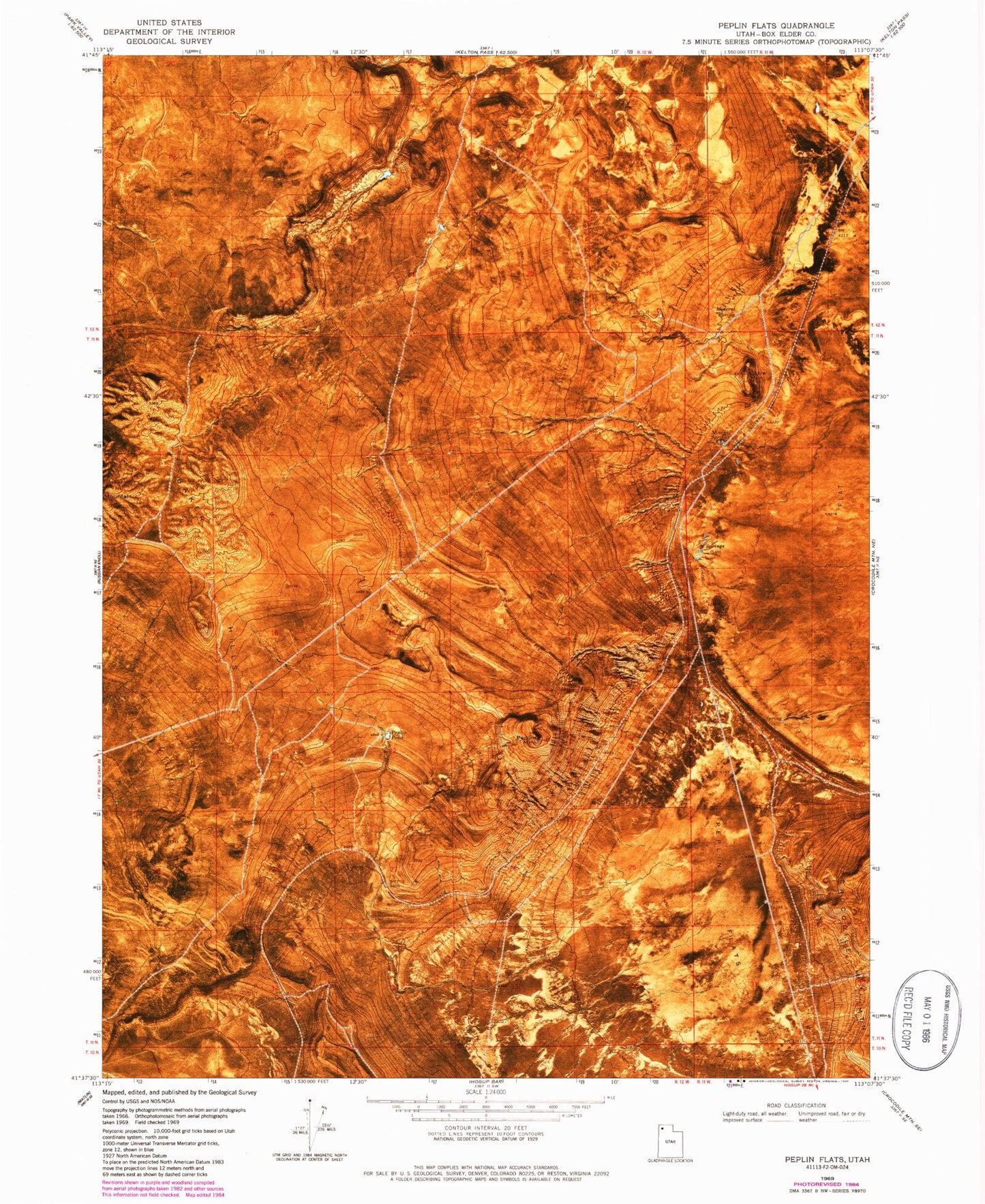 Classic USGS Peplin Flats Utah 7.5'x7.5' Topo Map Image