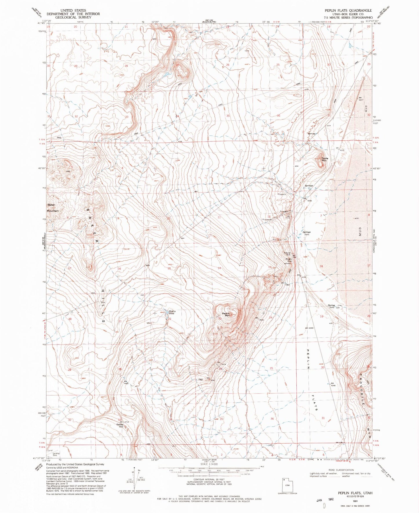 Classic USGS Peplin Flats Utah 7.5'x7.5' Topo Map Image