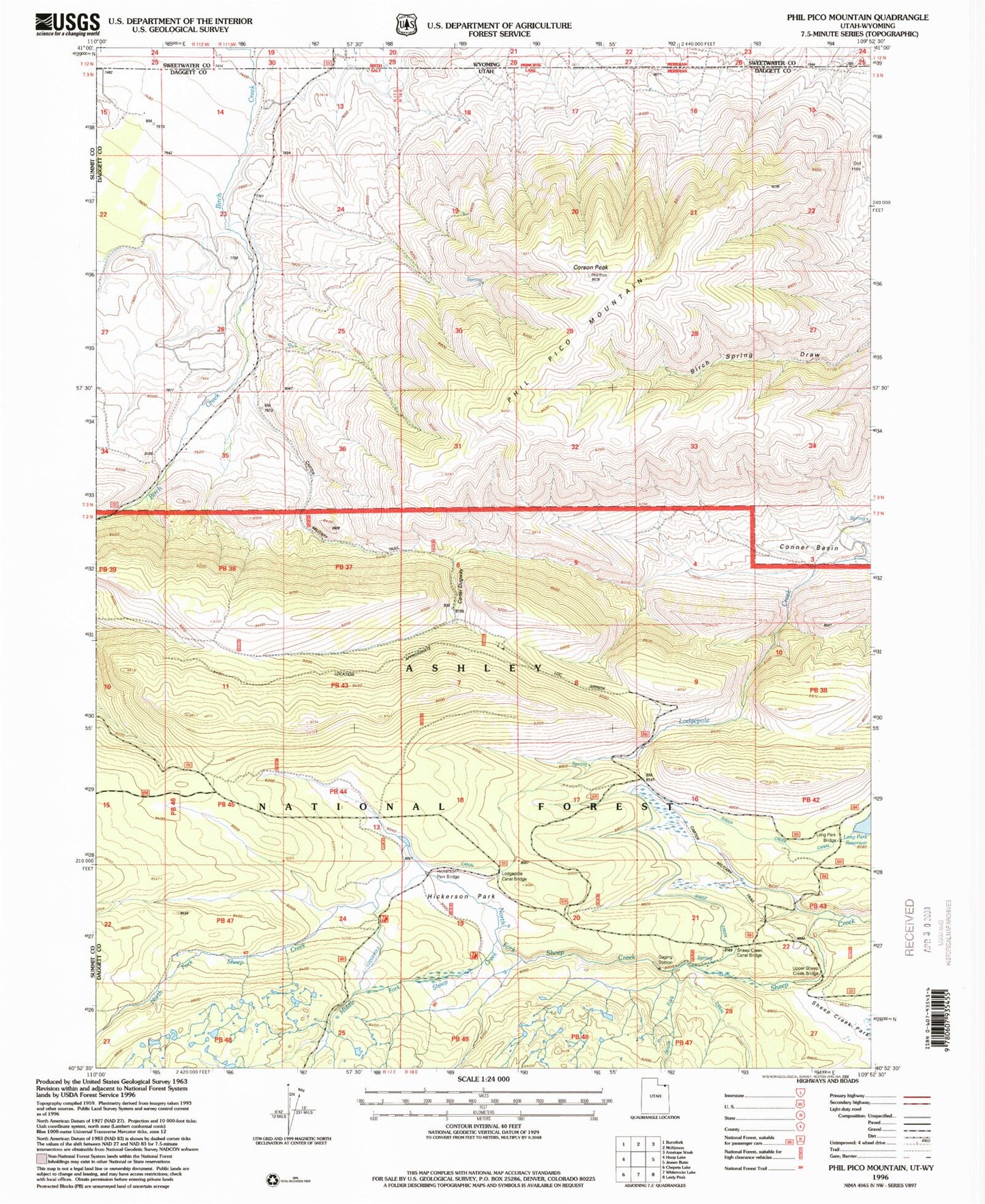 Classic USGS Phil Pico Mountain Utah 7.5'x7.5' Topo Map Image