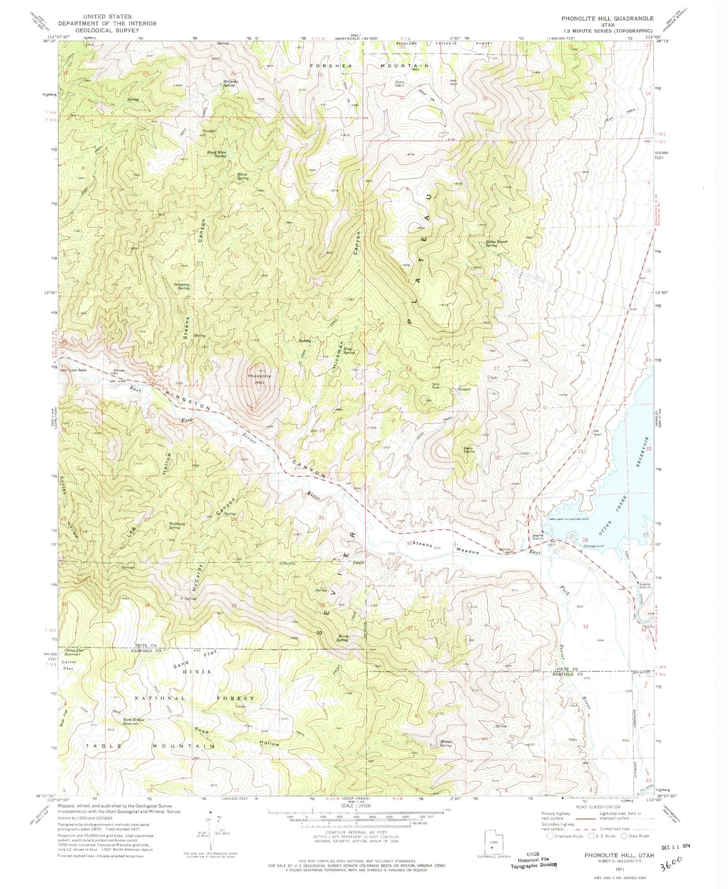 Classic USGS Phonolite Hill Utah 7.5'x7.5' Topo Map Image