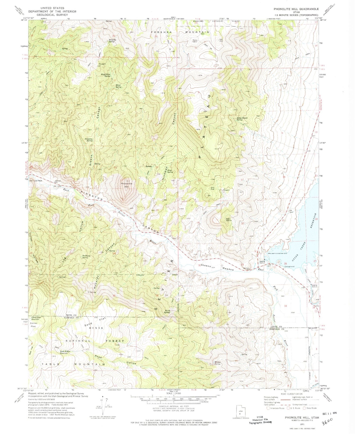 Classic USGS Phonolite Hill Utah 7.5'x7.5' Topo Map Image
