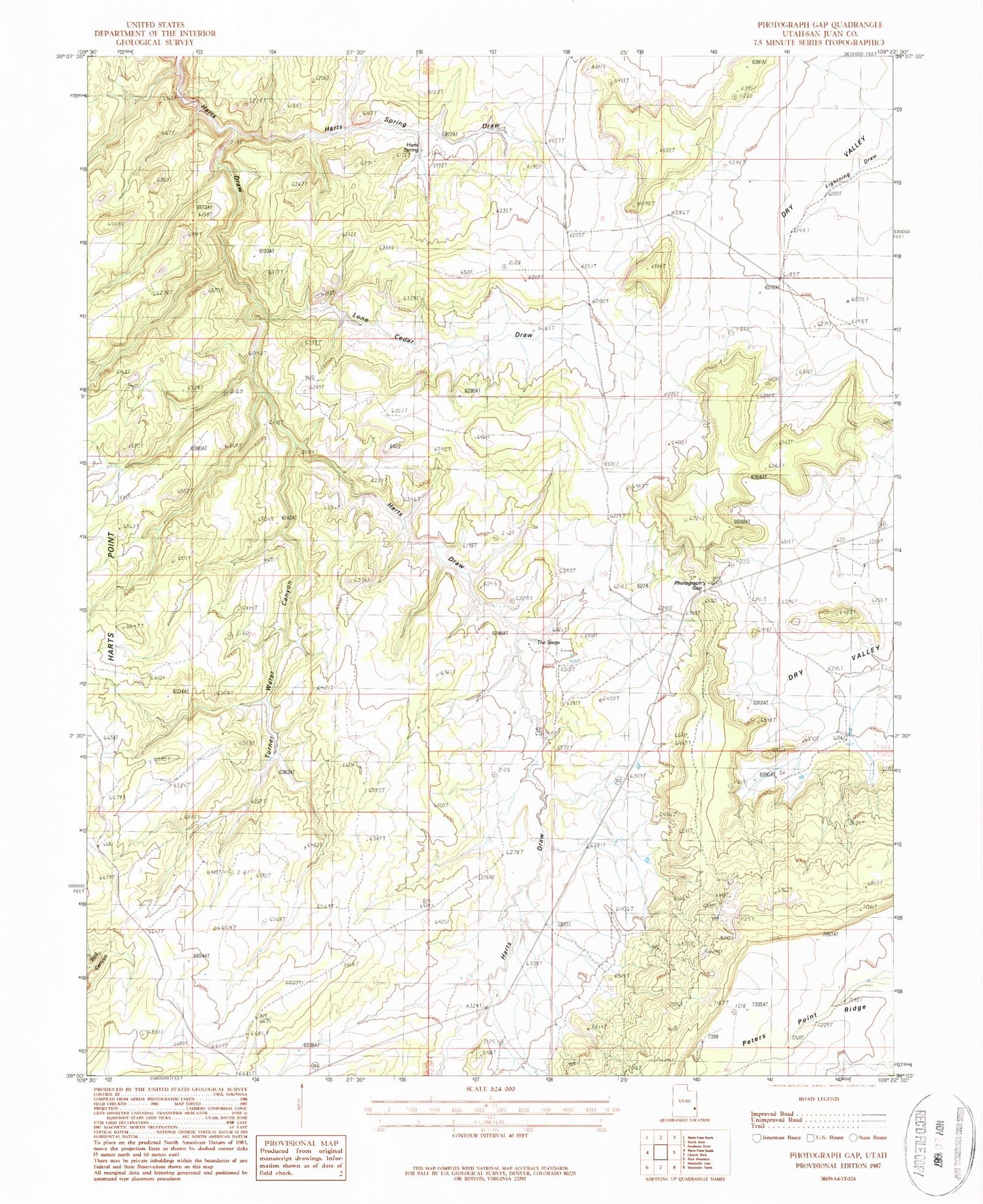 Classic USGS Photograph Gap Utah 7.5'x7.5' Topo Map Image