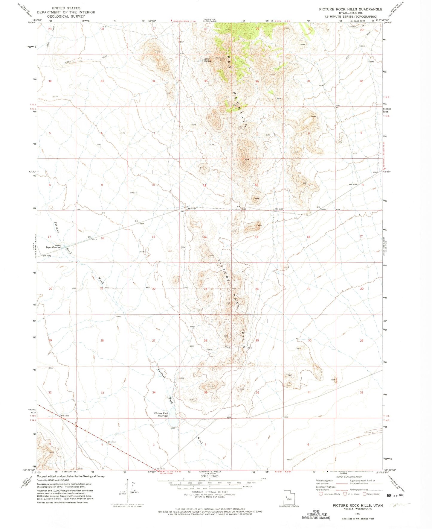 Classic USGS Picture Rock Hills Utah 7.5'x7.5' Topo Map Image