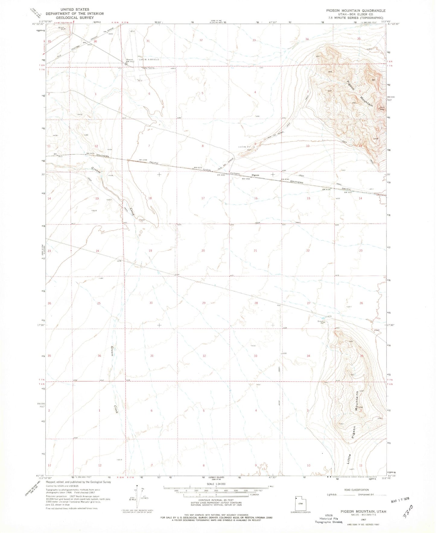 Classic USGS Pigeon Mountain Utah 7.5'x7.5' Topo Map Image