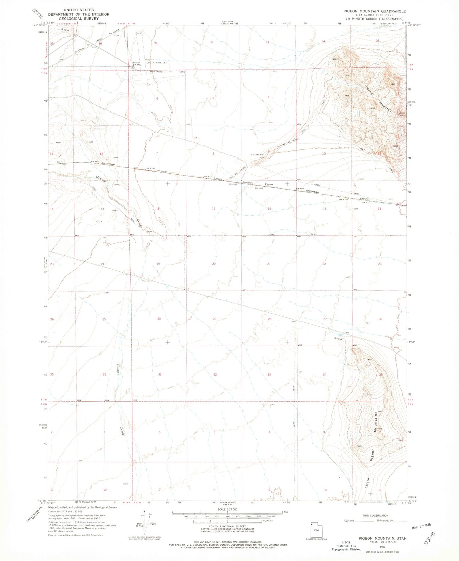 Classic USGS Pigeon Mountain Utah 7.5'x7.5' Topo Map Image