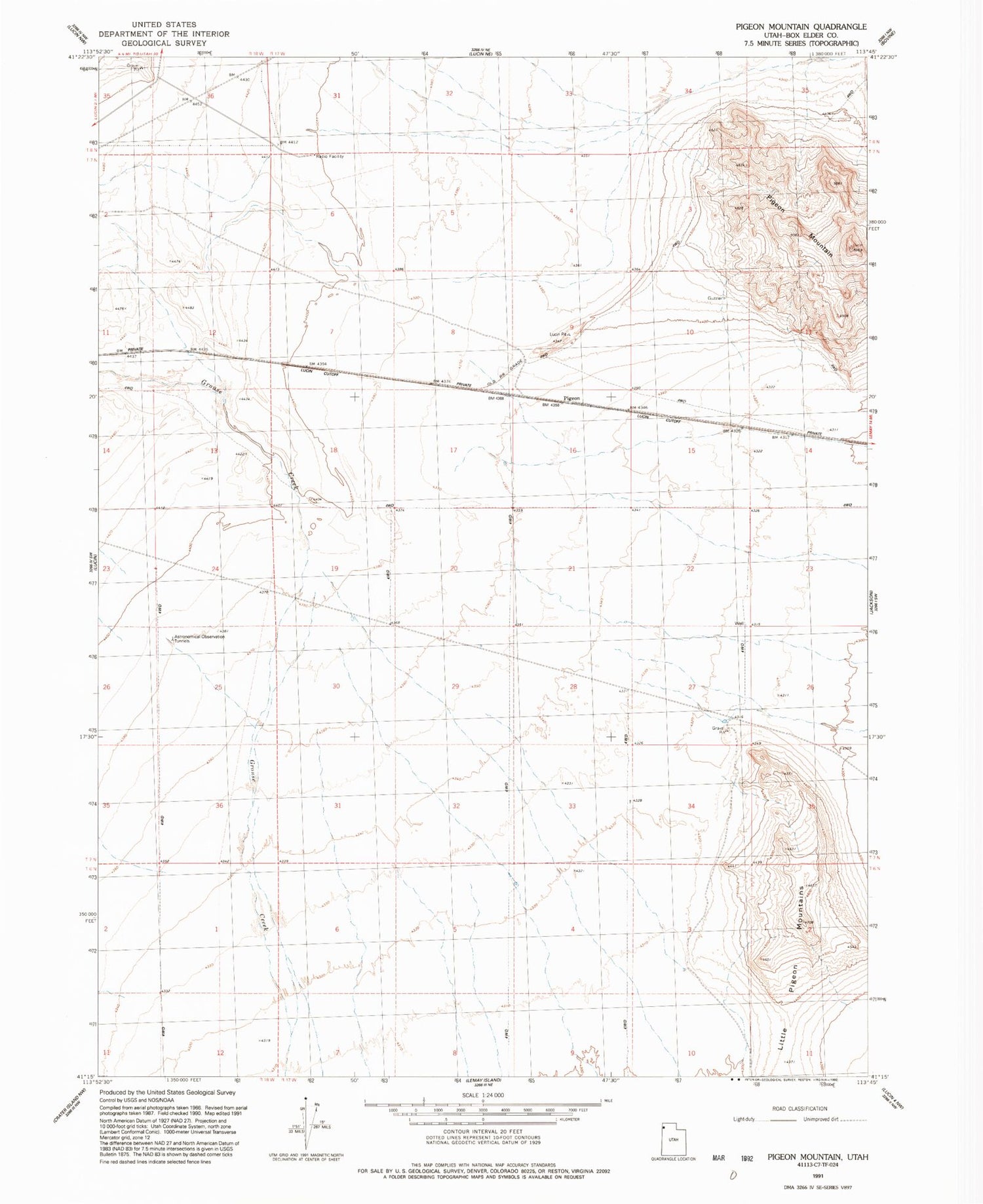 Classic USGS Pigeon Mountain Utah 7.5'x7.5' Topo Map Image