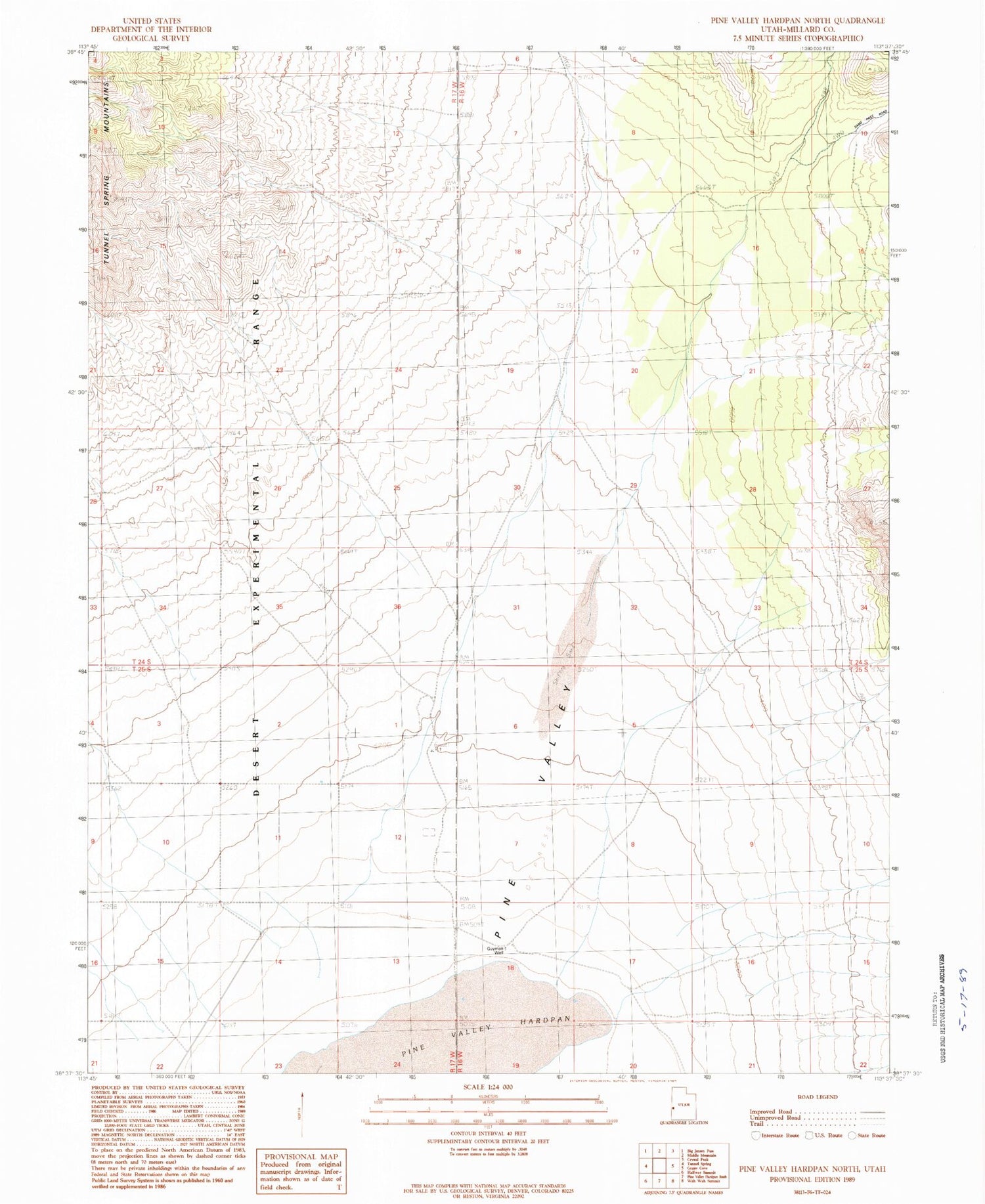 Classic USGS Pine Valley Hardpan North Utah 7.5'x7.5' Topo Map Image