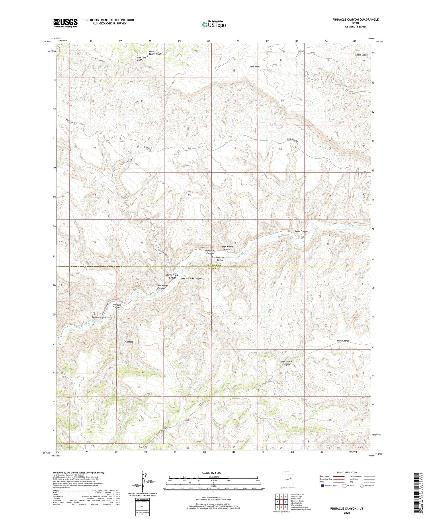 Pinnacle Canyon Utah US Topo Map Image