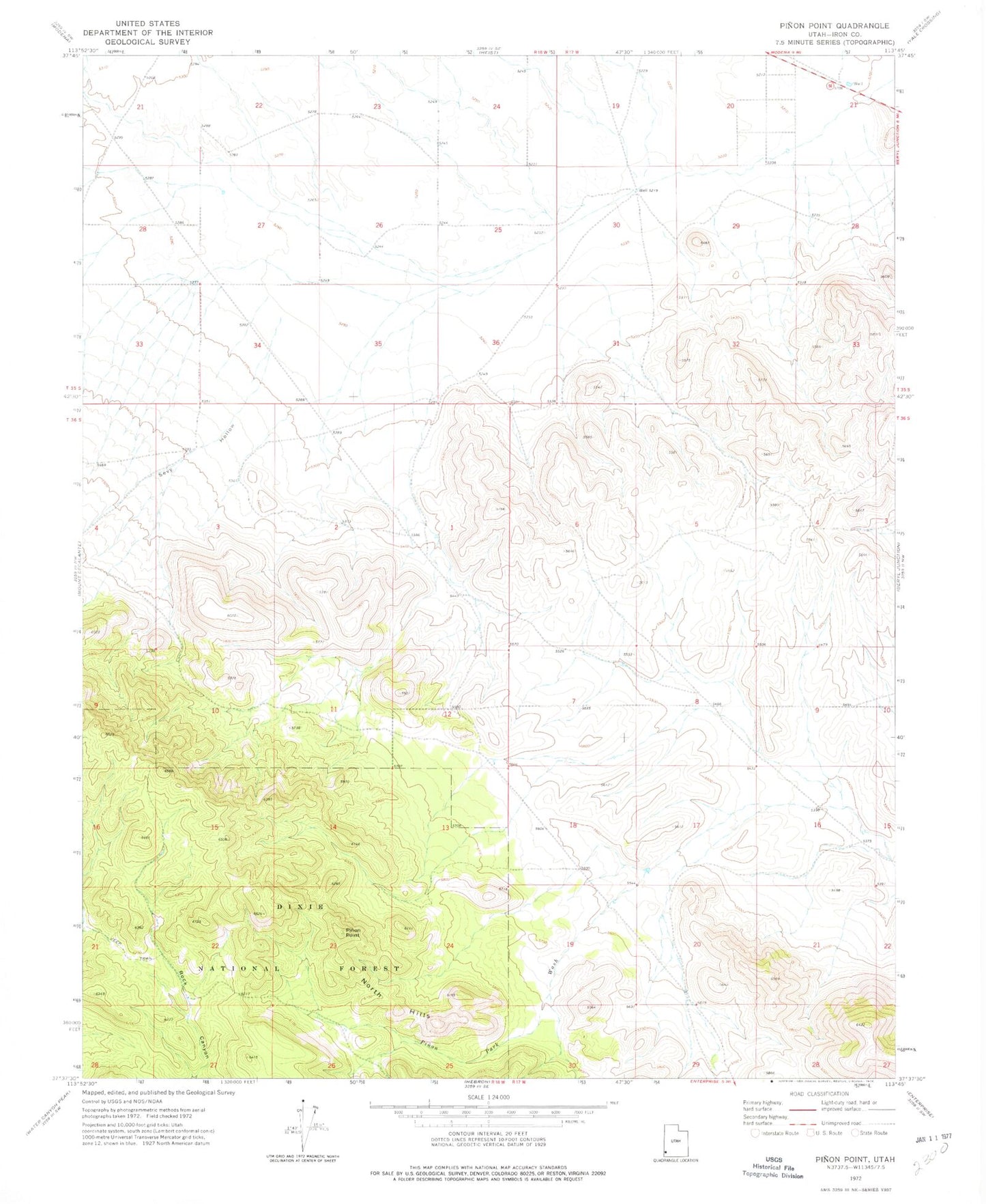 Classic USGS Pinon Point Utah 7.5'x7.5' Topo Map Image