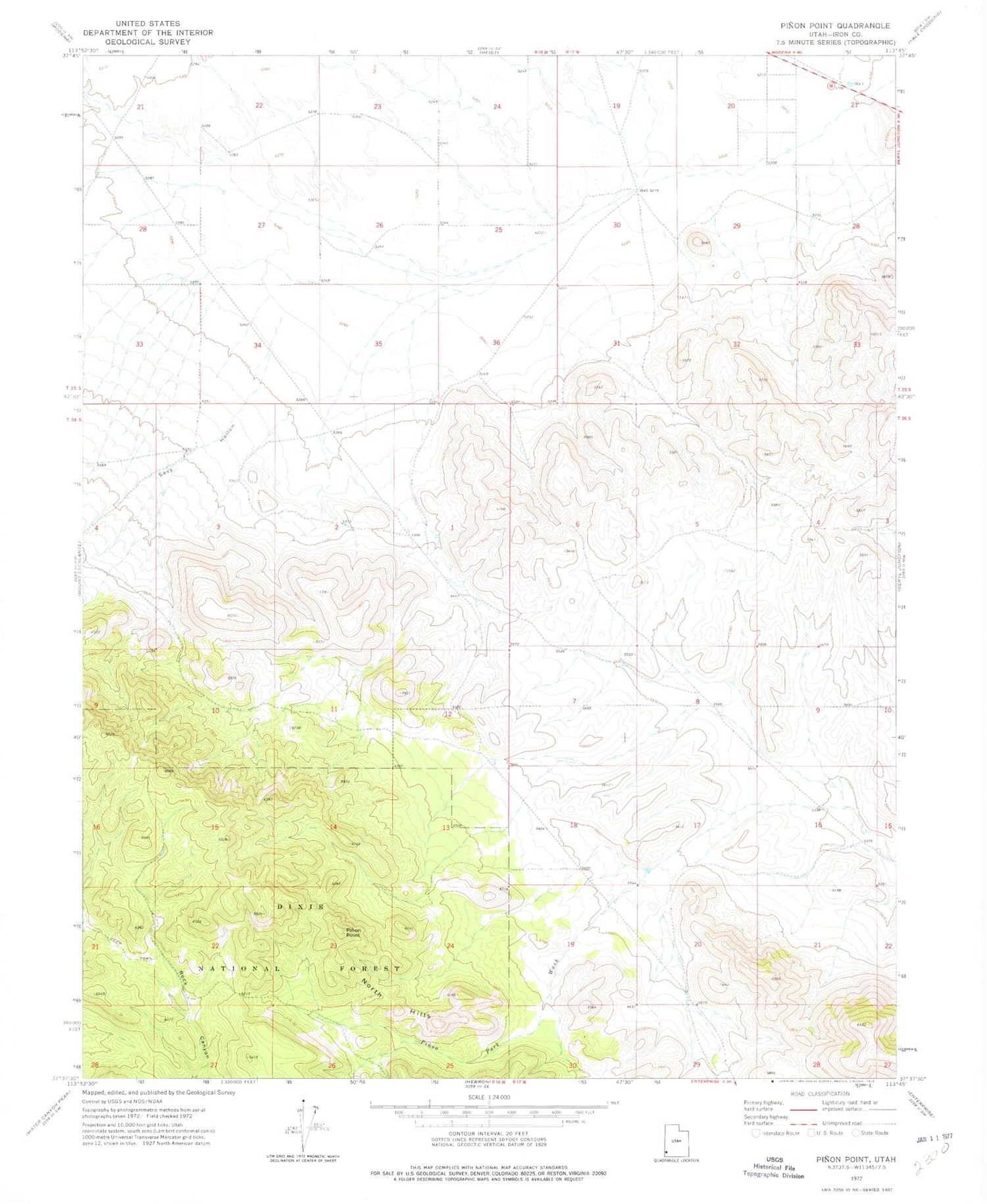 Classic USGS Pinon Point Utah 7.5'x7.5' Topo Map Image