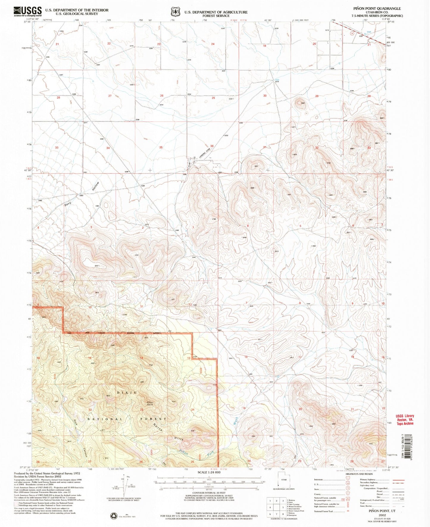Classic USGS Pinon Point Utah 7.5'x7.5' Topo Map Image