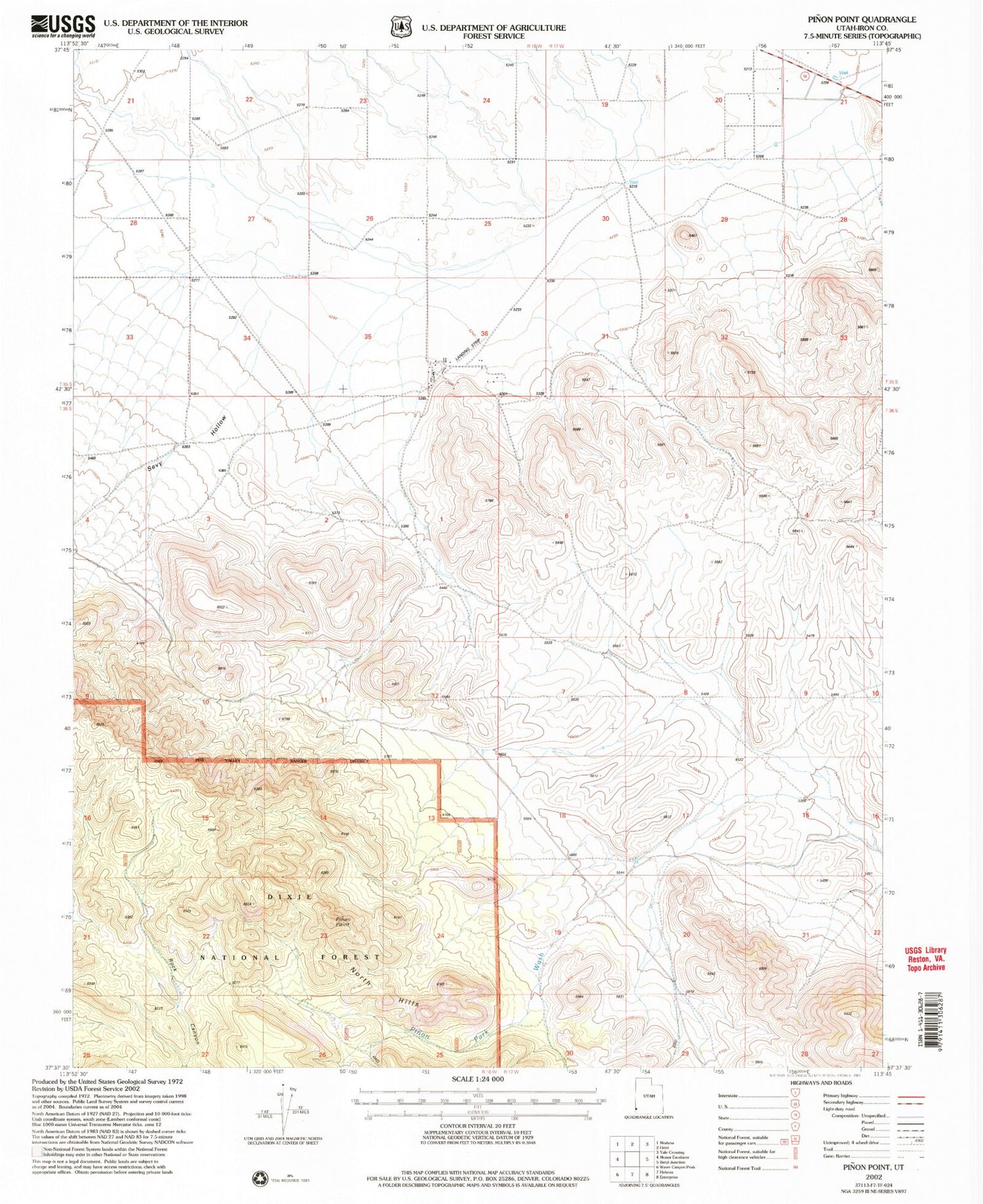 Classic USGS Pinon Point Utah 7.5'x7.5' Topo Map Image