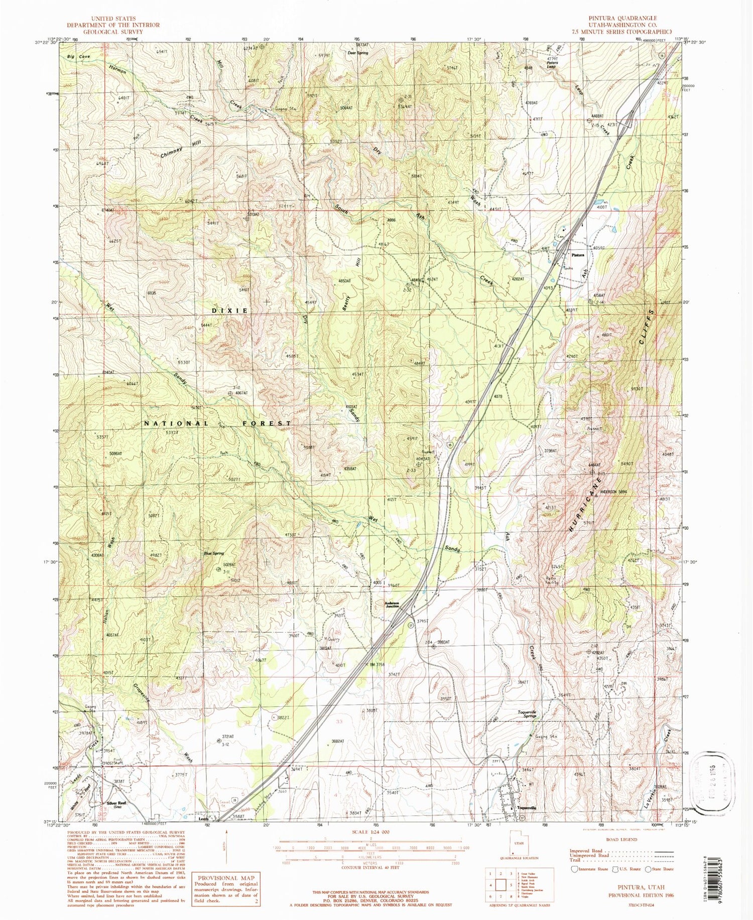 Classic USGS Pintura Utah 7.5'x7.5' Topo Map Image
