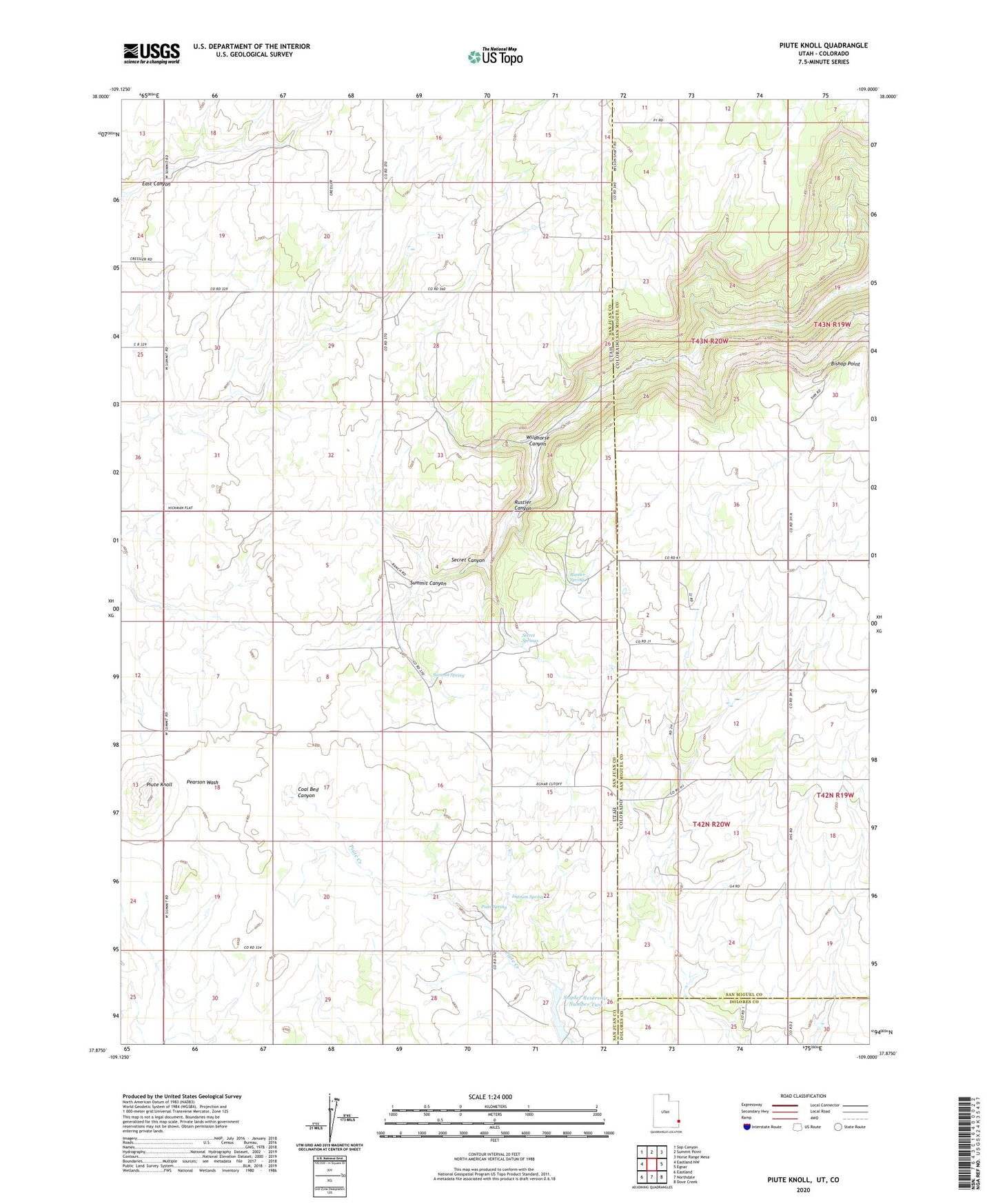 Piute Knoll Utah US Topo Map Image