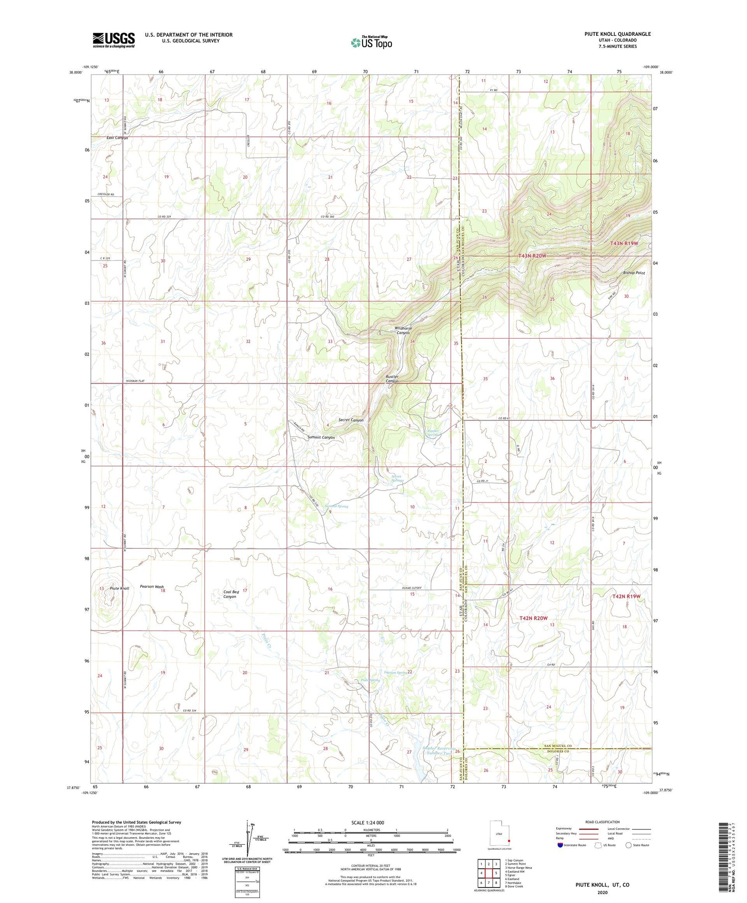 Piute Knoll Utah US Topo Map Image