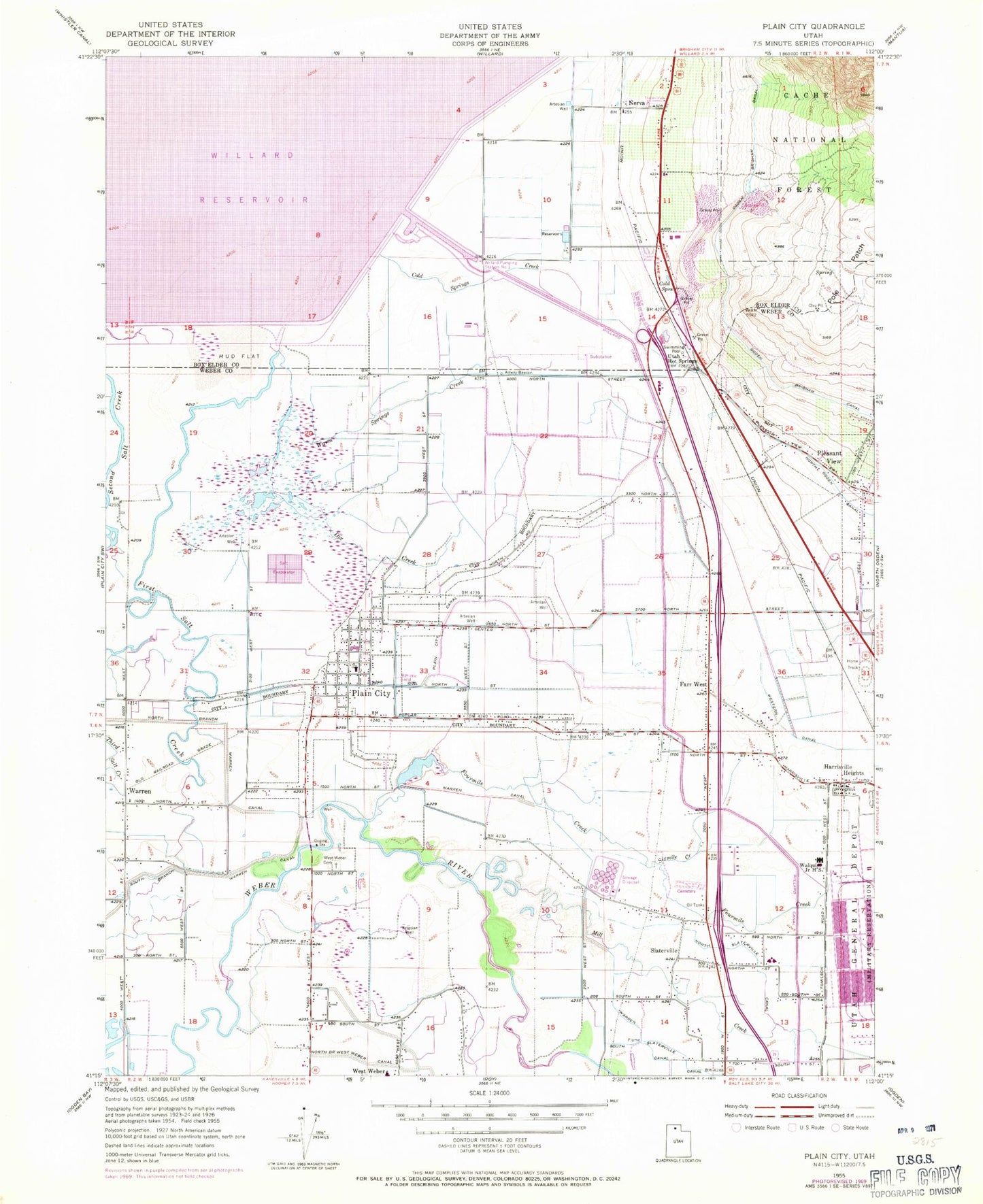 Classic USGS Plain City Utah 7.5'x7.5' Topo Map Image