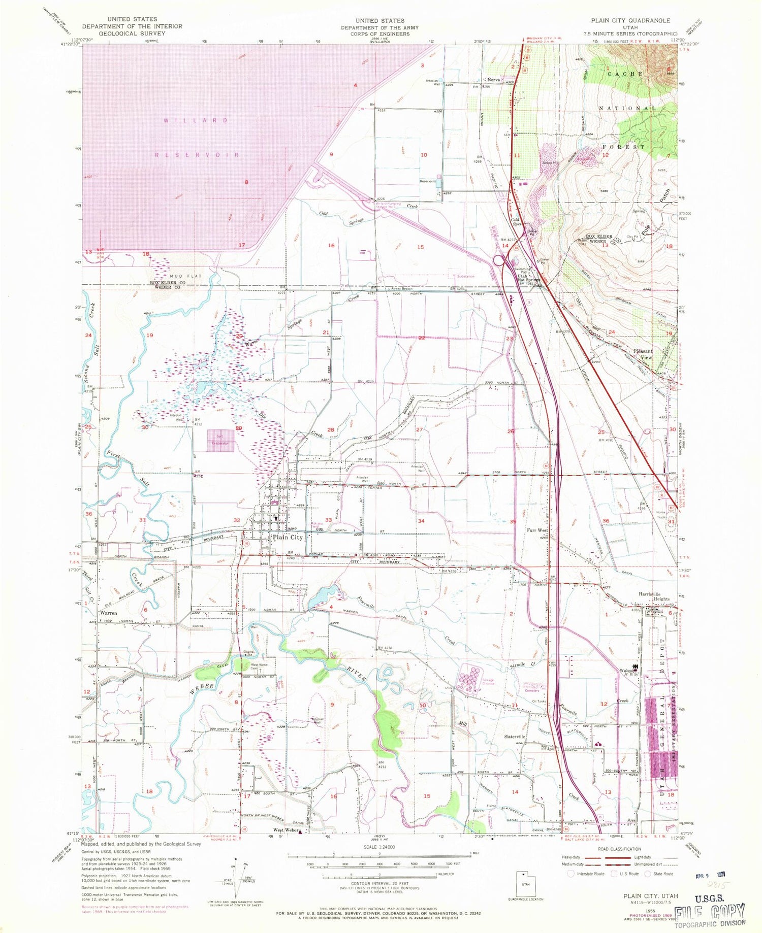Classic USGS Plain City Utah 7.5'x7.5' Topo Map Image