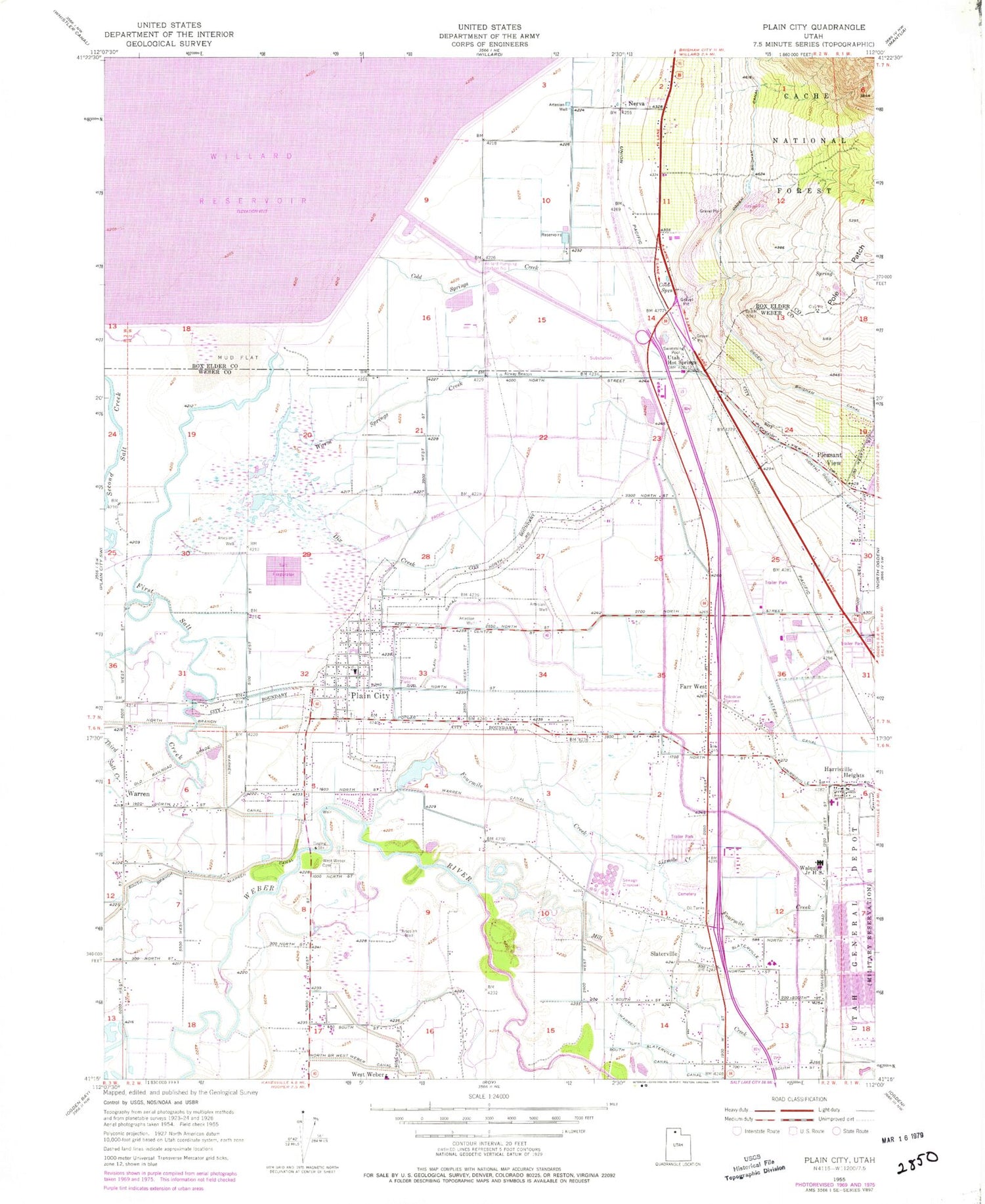 Classic USGS Plain City Utah 7.5'x7.5' Topo Map Image