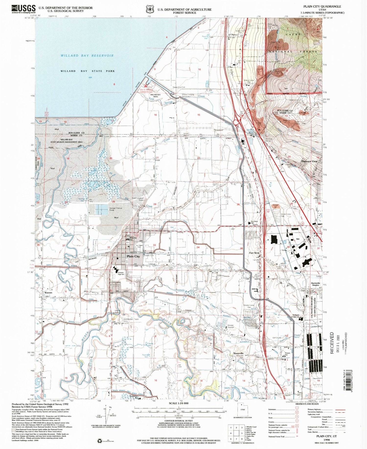 Classic USGS Plain City Utah 7.5'x7.5' Topo Map Image