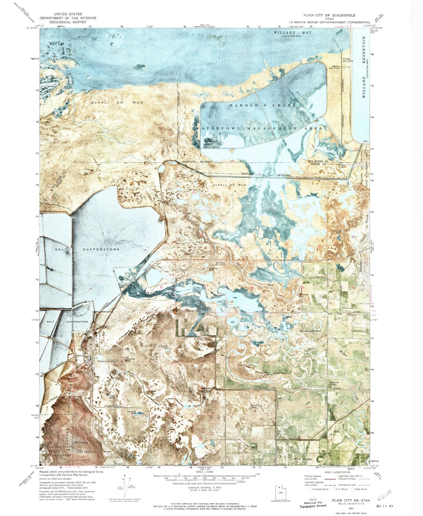 Classic USGS Plain City SW Utah 7.5'x7.5' Topo Map Image