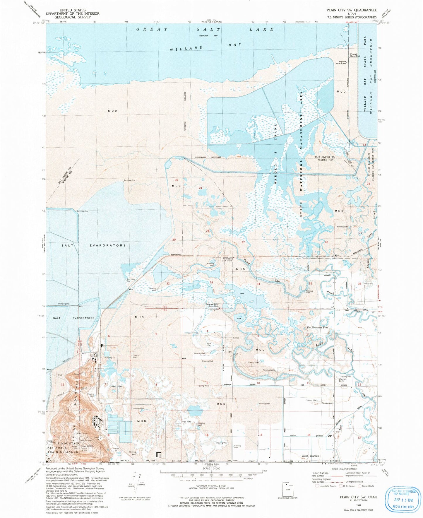 Classic USGS Plain City SW Utah 7.5'x7.5' Topo Map Image