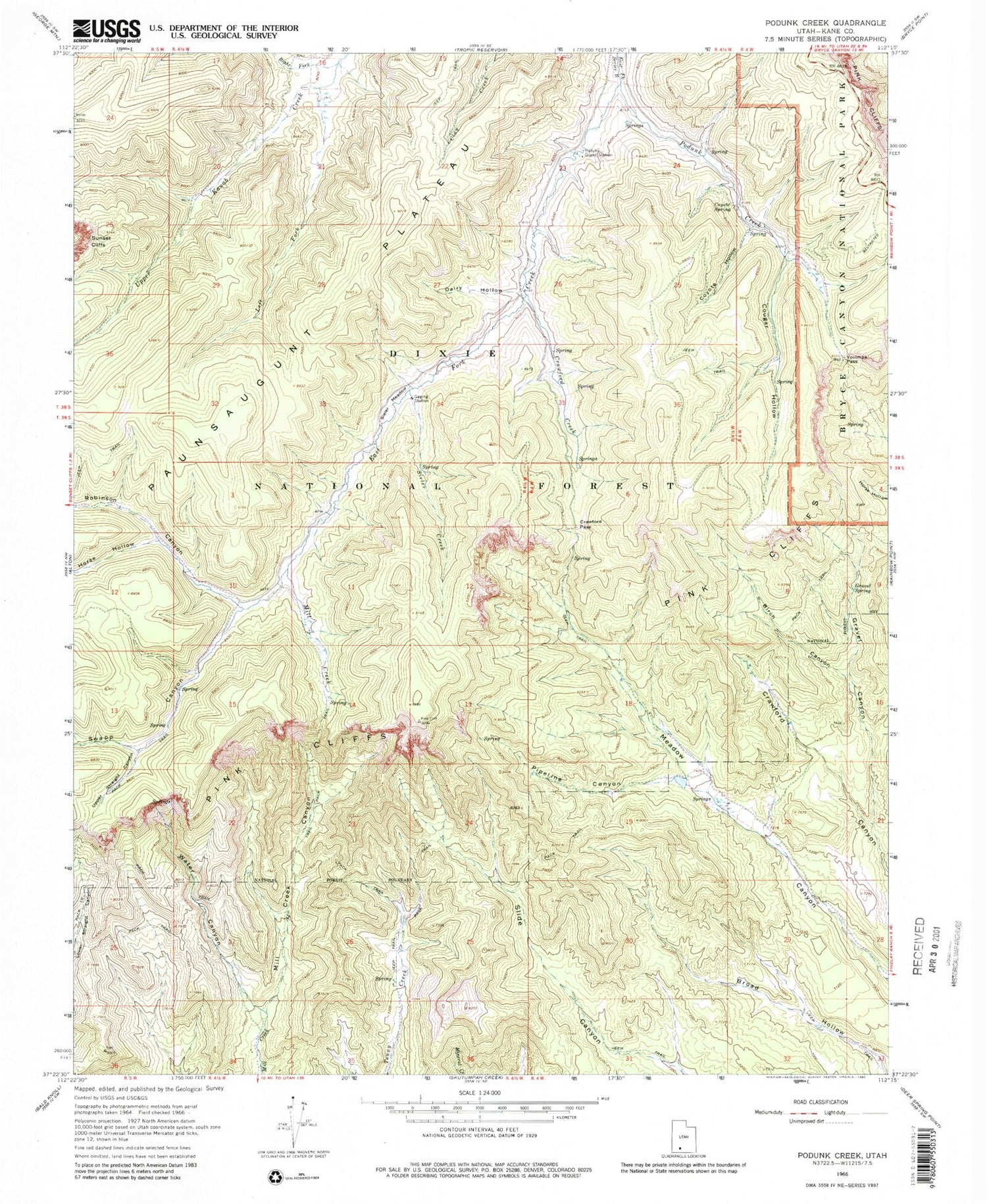 Classic USGS Podunk Creek Utah 7.5'x7.5' Topo Map Image